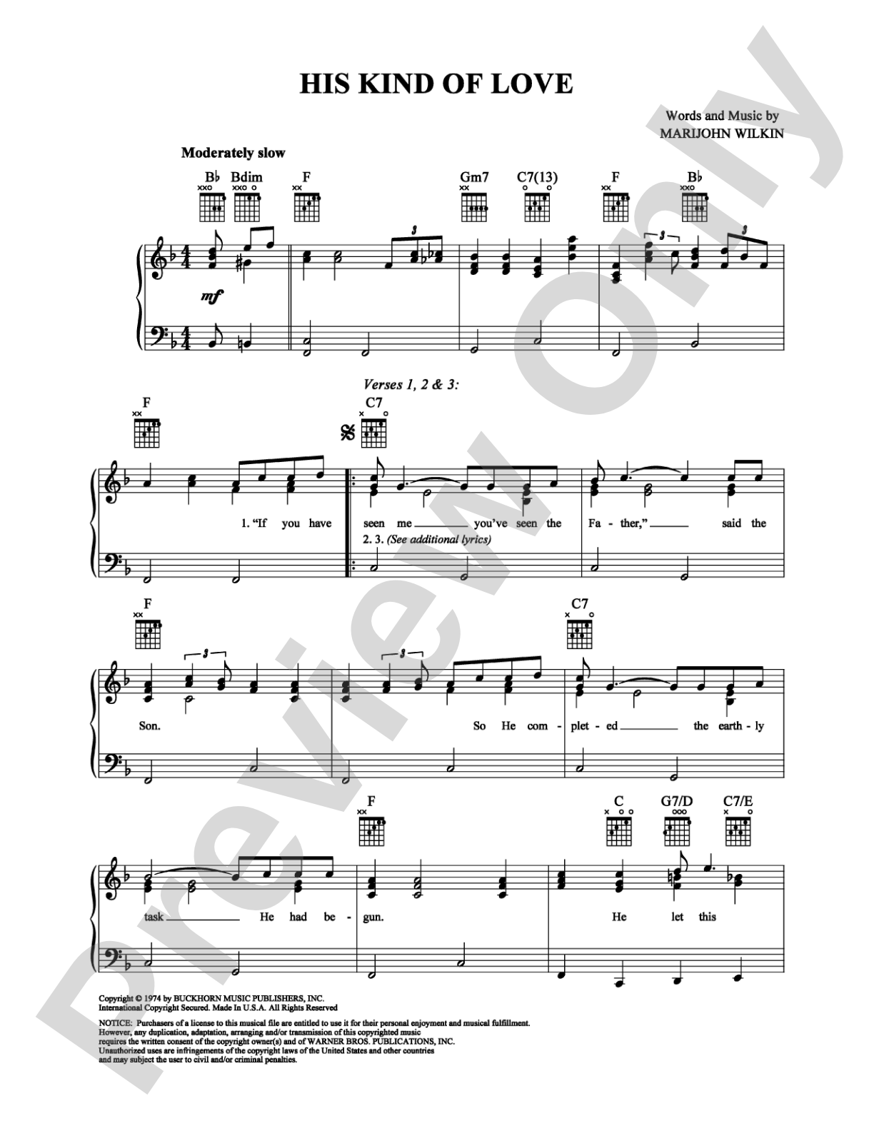 His Kind of Love: Piano/Vocal/Chords Digital Sheet Music