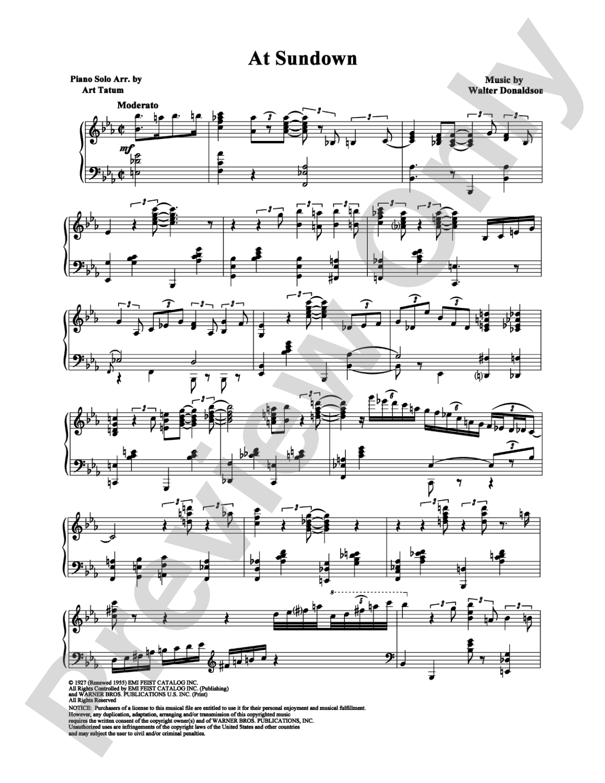 At Sundown: Piano Digital Sheet Music