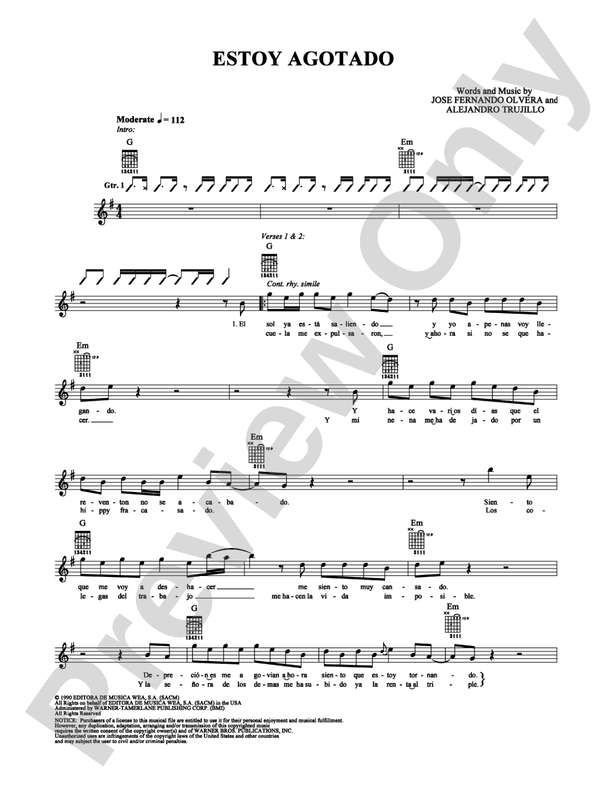 Estoy Agotado: Guitar TAB Digital Sheet Music
