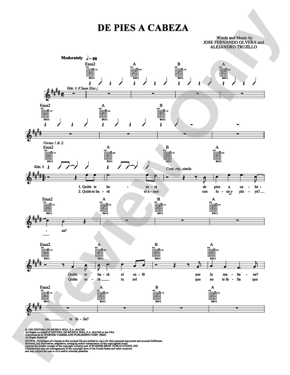 De Pies a Cabeza: Guitar TAB Digital Sheet Music