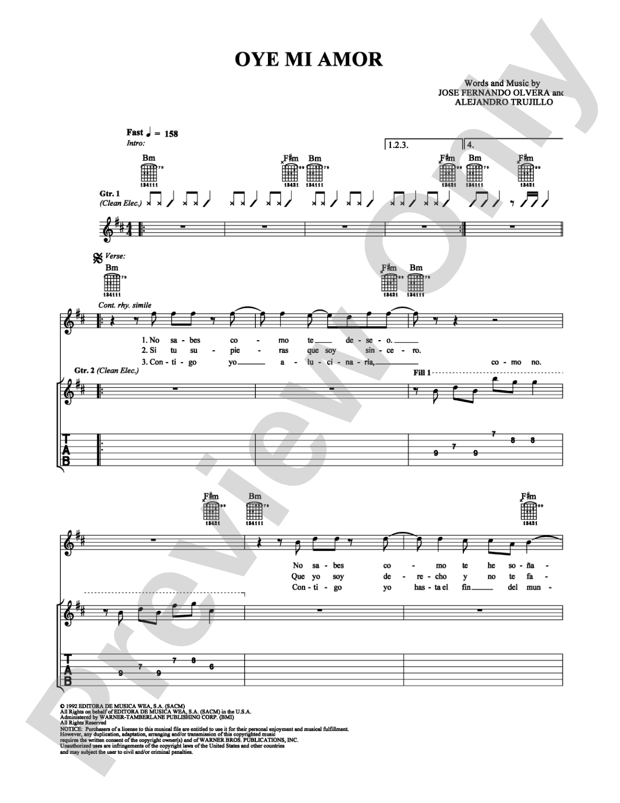 Oye Mi Amor: Guitar TAB Digital Sheet Music