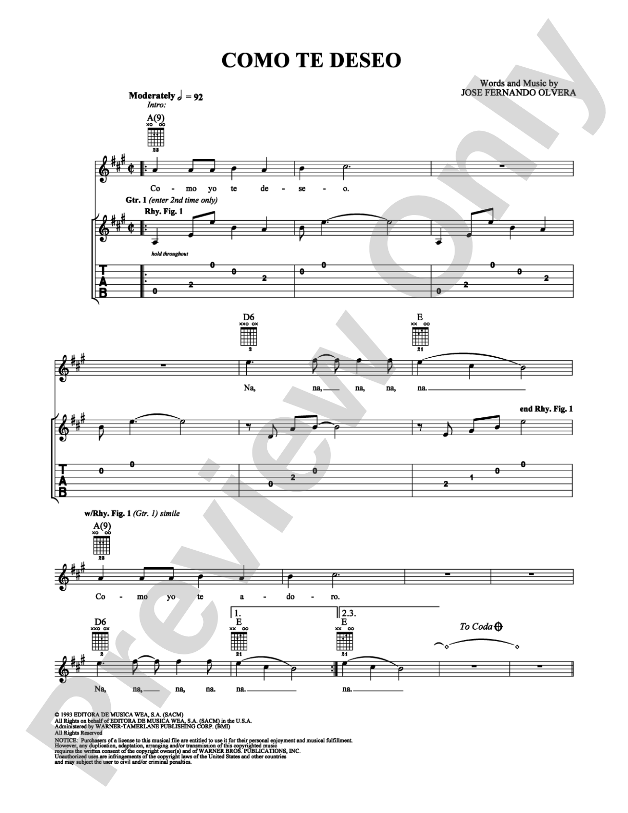 Como Te Deseo: Guitar TAB Digital Sheet Music