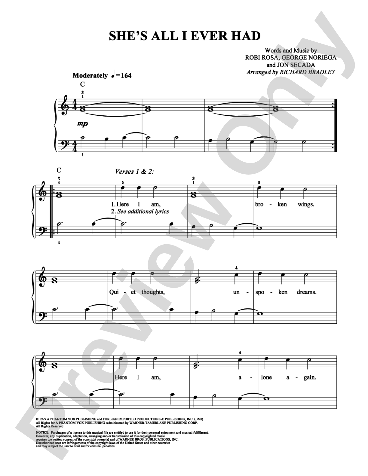 She's All I Ever Had: Easy Piano Digital Sheet Music