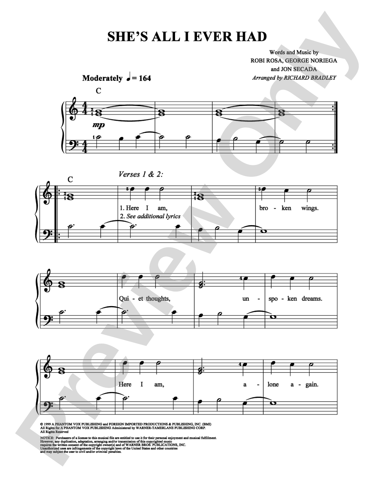 She's All I Ever Had: Easy Piano Digital Sheet Music