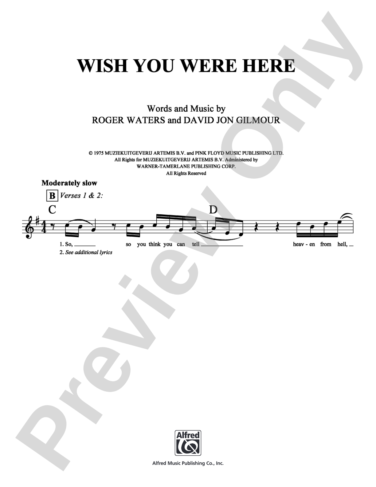 Wish You Were Here: Lead Sheet Digital Sheet Music