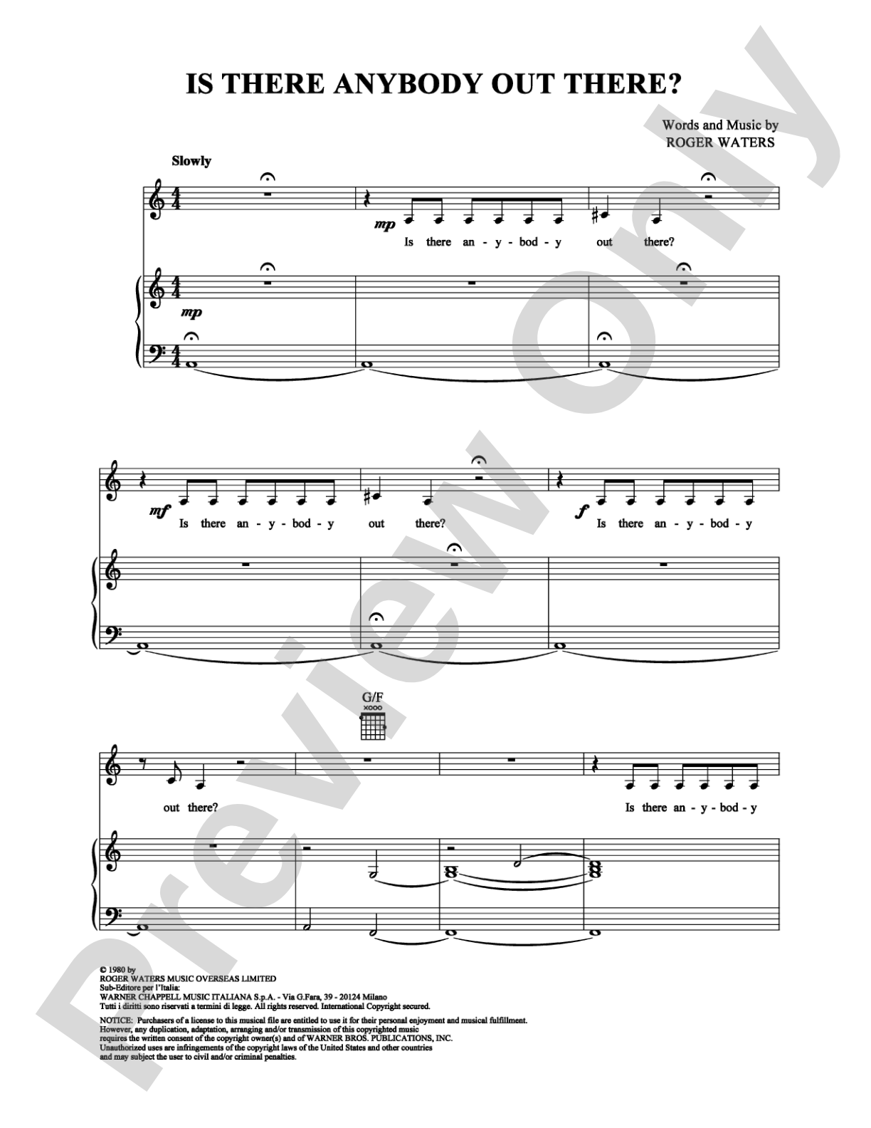 Is There Anybody Out There?: Piano/Vocal/Chords Digital Sheet Music