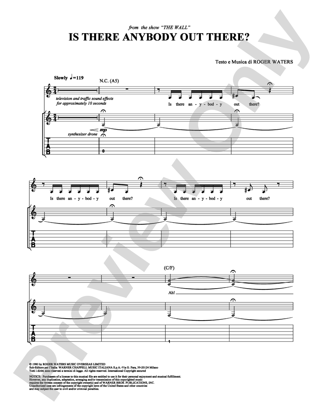 Is There Anybody Out There?: Guitar TAB Digital Sheet Music