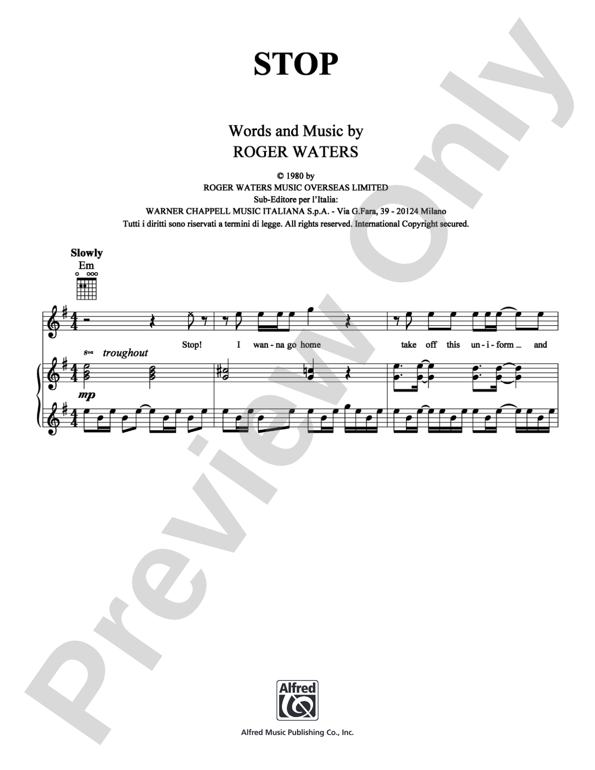 Stop: Piano/Vocal/Chords Digital Sheet Music