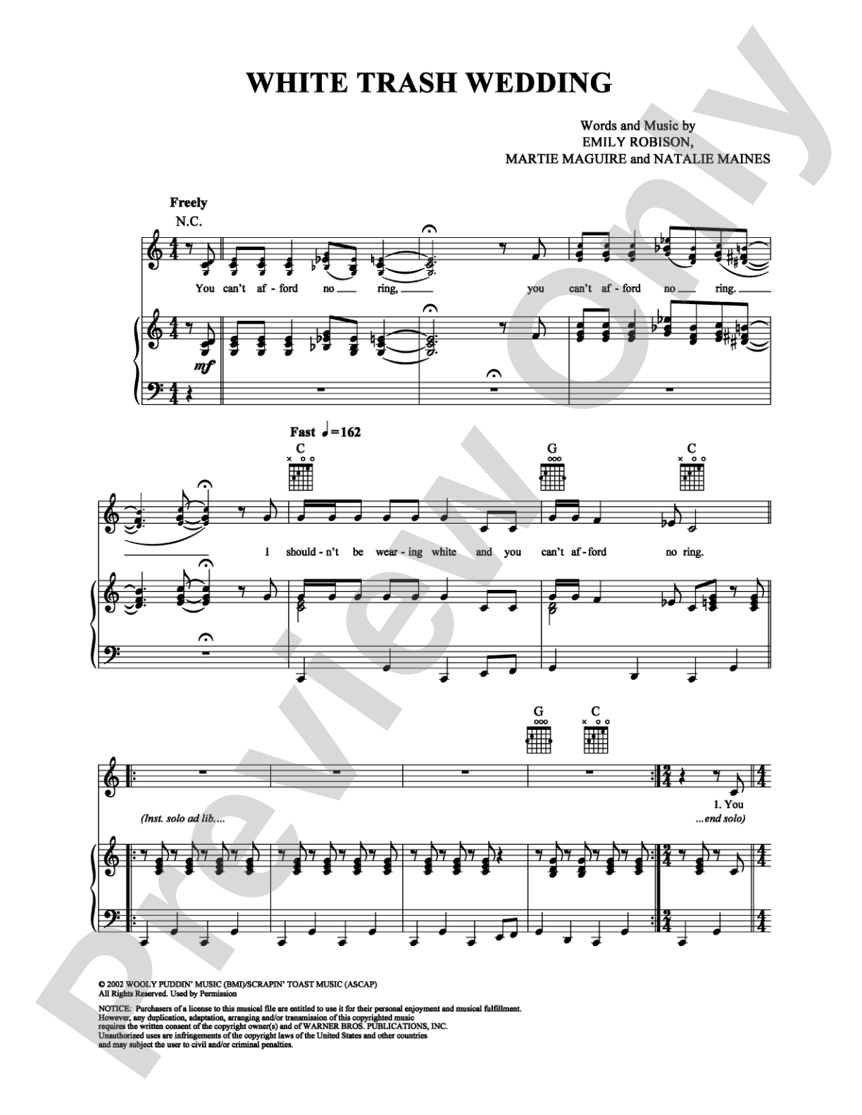 White Trash Wedding: Piano/Vocal/Chords Digital Sheet Music