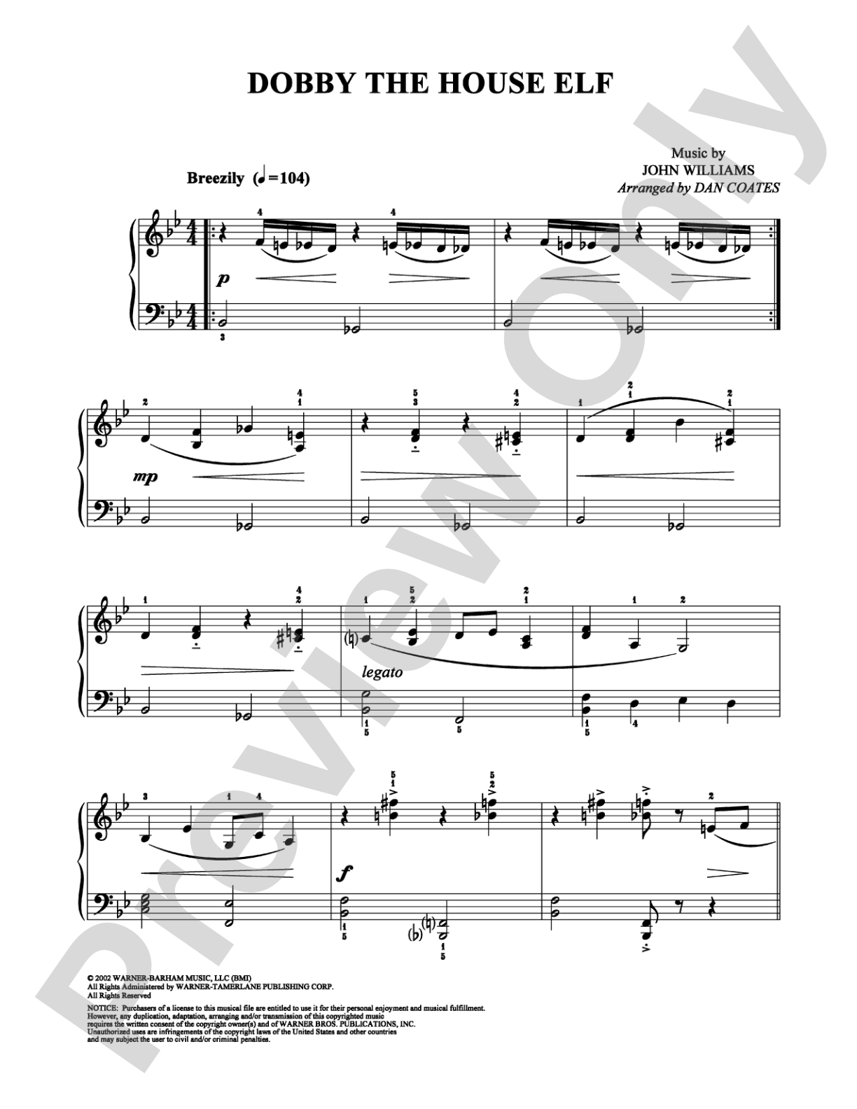 Dobby the House Elf: Easy Piano Digital Sheet Music