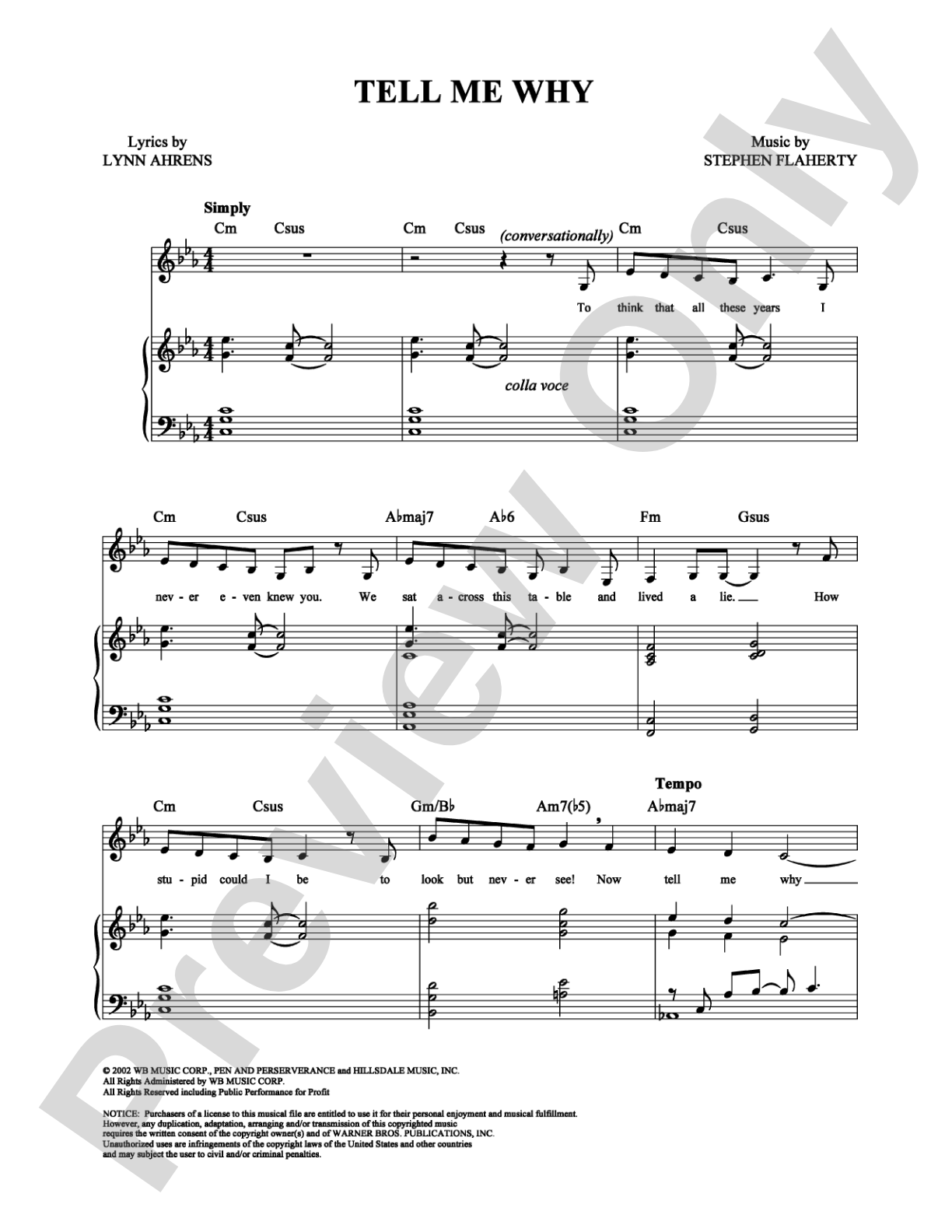 Tell Me Why: Piano/Vocal/Chords Digital Sheet Music
