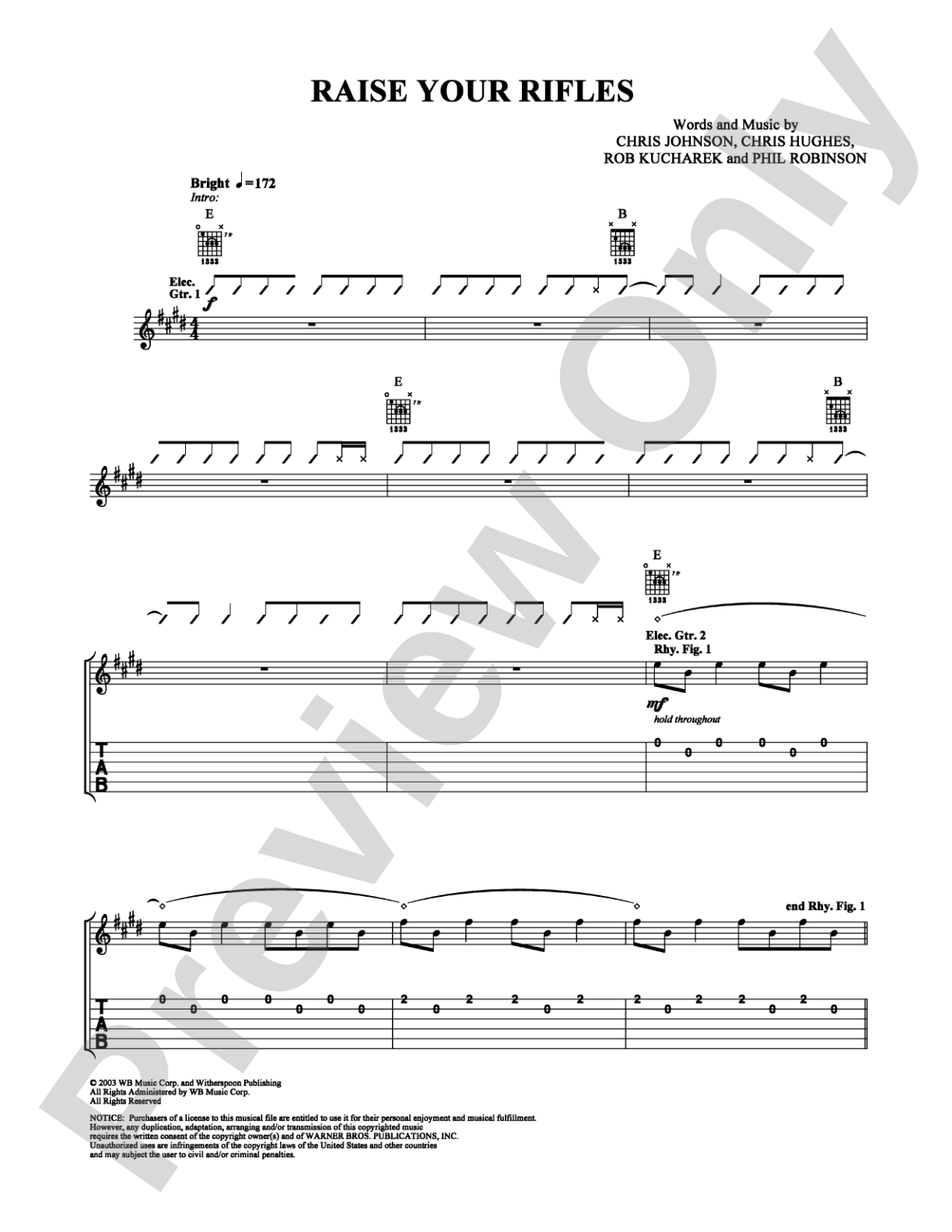Raise Your Rifles: Guitar TAB Digital Sheet Music
