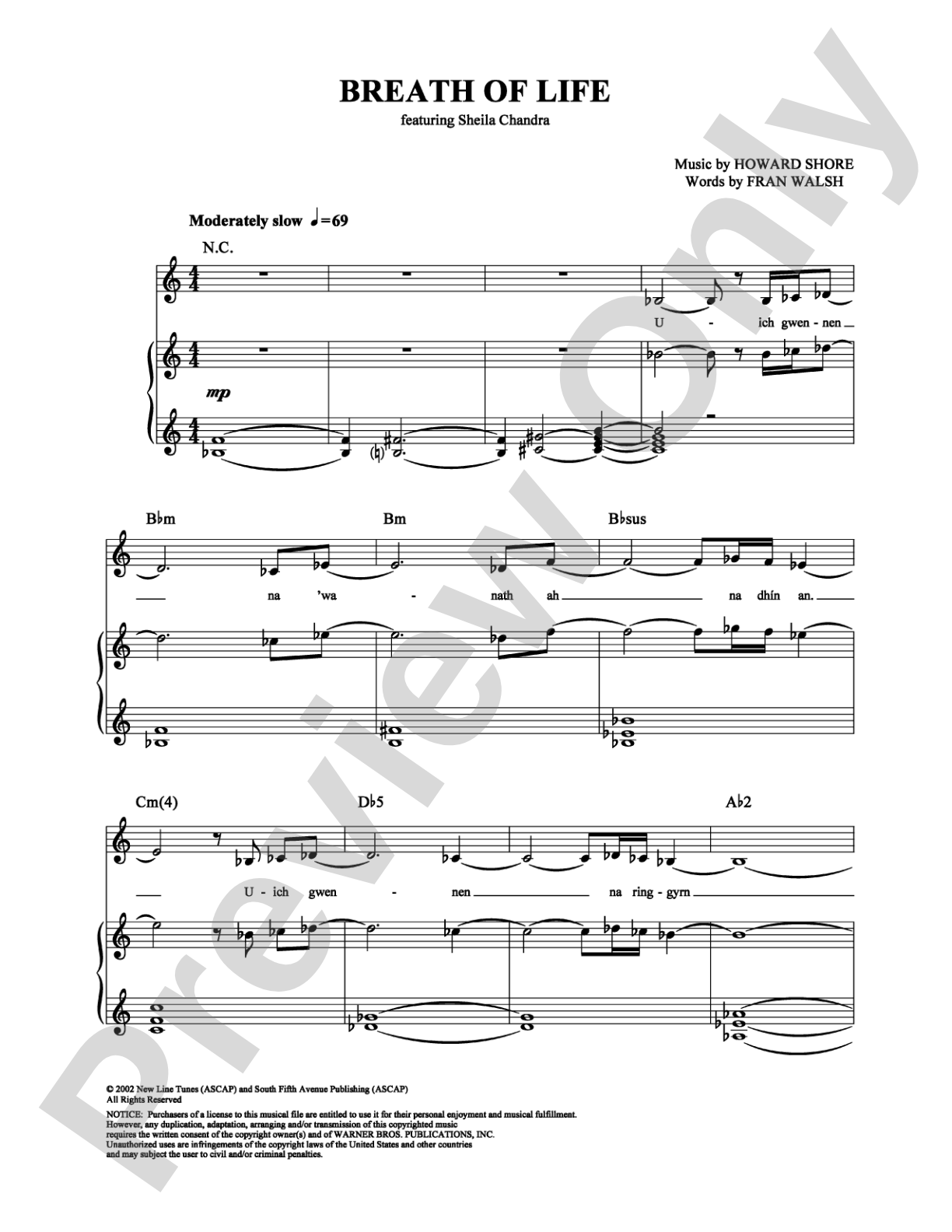 Breath of Life: Piano/Vocal/Chords Digital Sheet Music