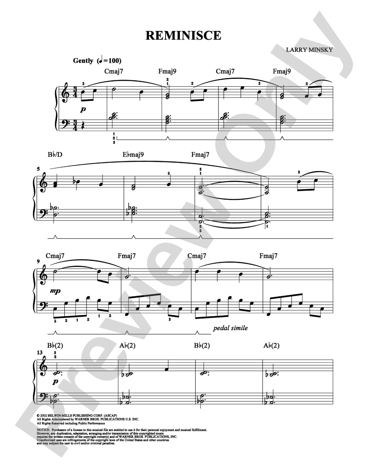 Reminisce: Easy Piano Digital Sheet Music