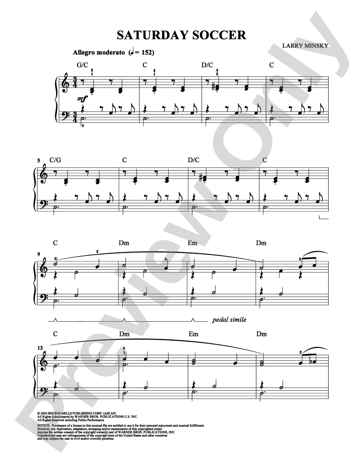 Saturday Soccer: Easy Piano Digital Sheet Music