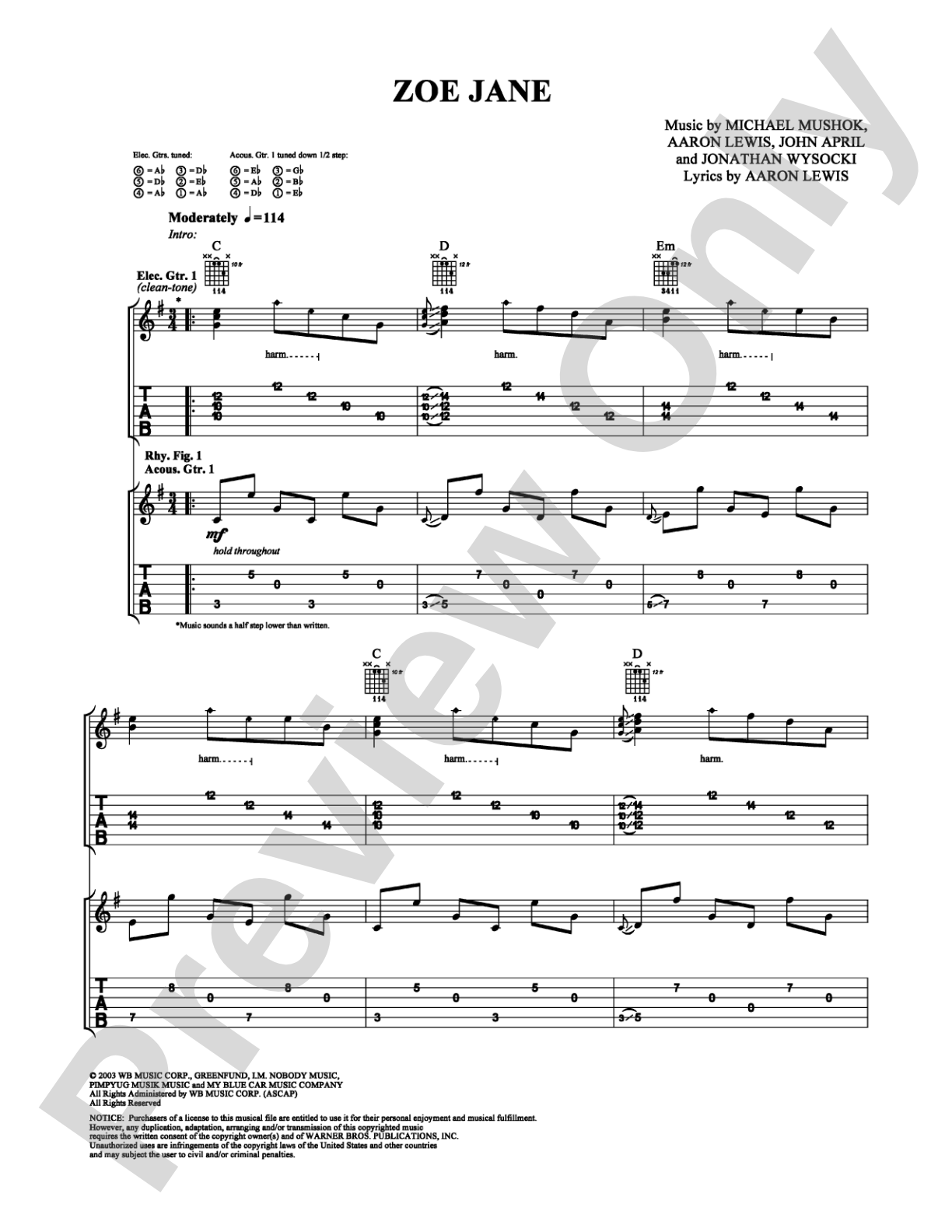 Zoe Jane: Guitar TAB Digital Sheet Music