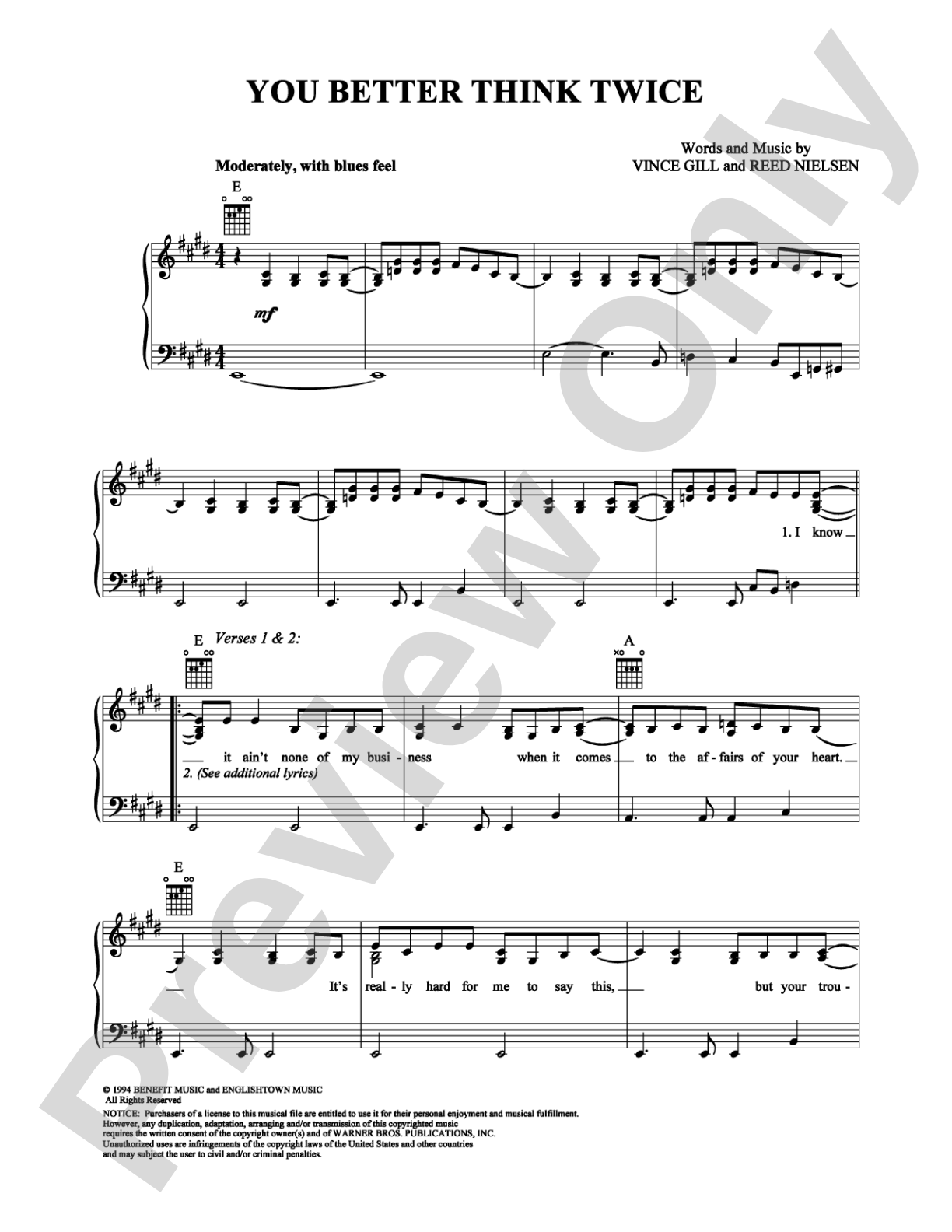 You Better Think Twice: Piano/Vocal/Chords Digital Sheet Music