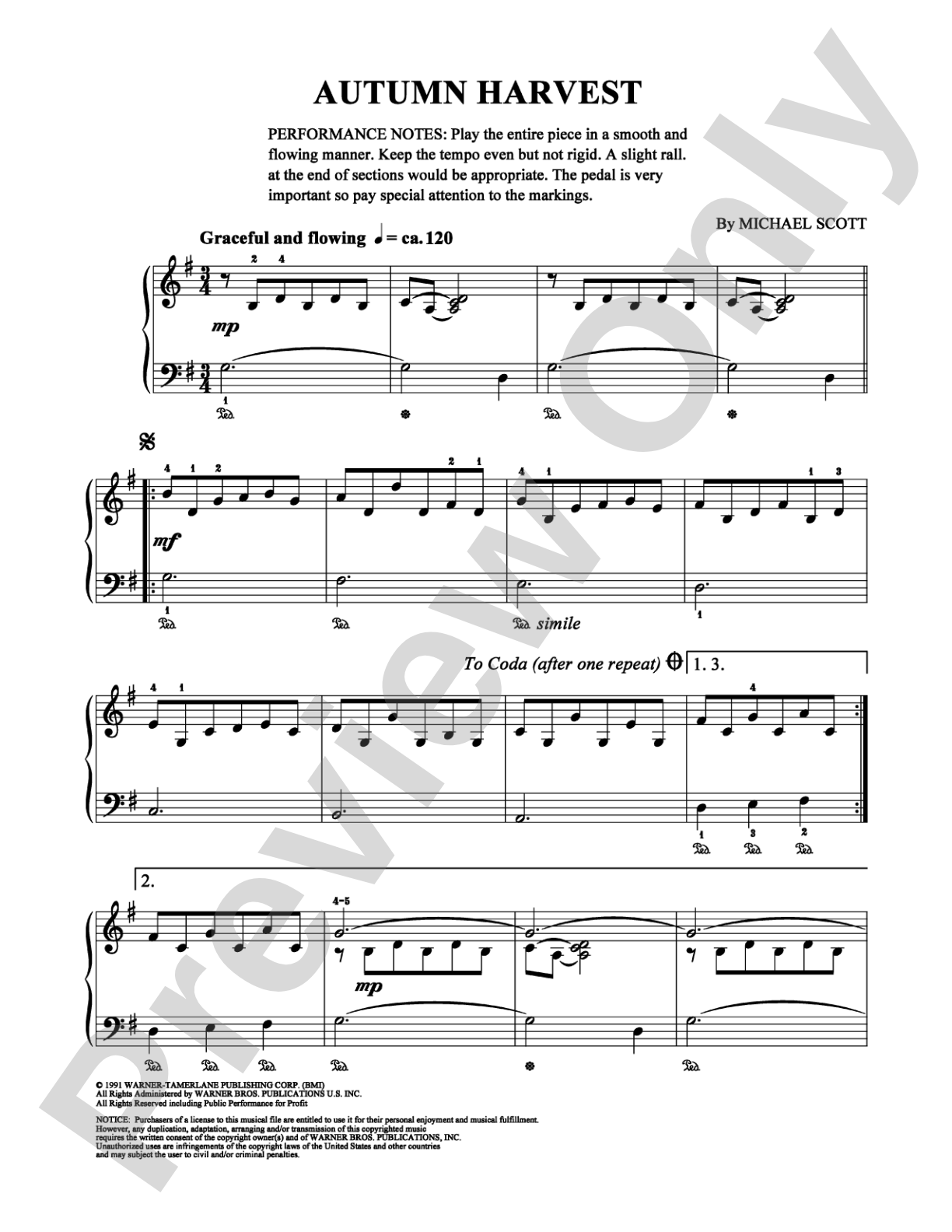 Autumn Harvest: Easy Piano Digital Sheet Music