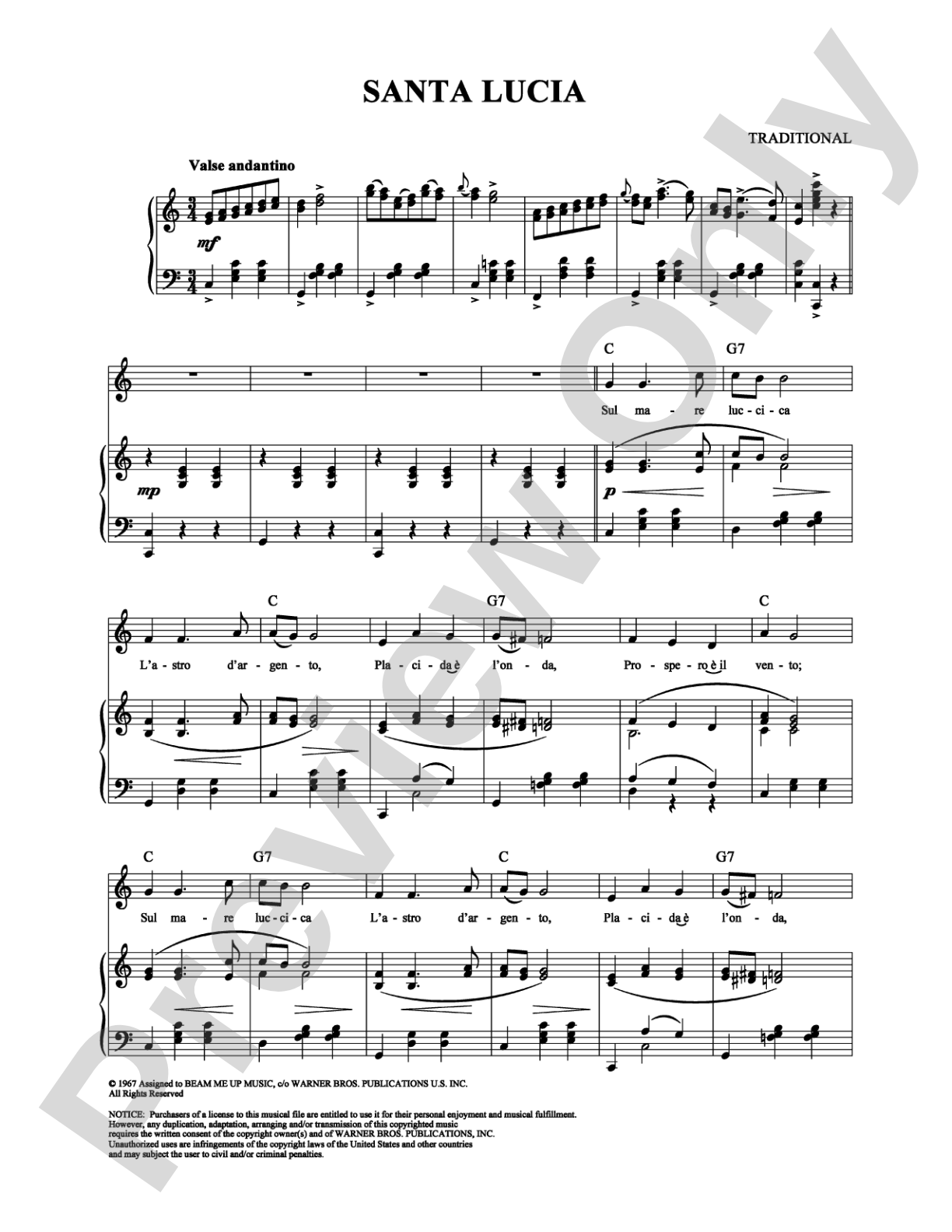 Santa Lucia: Piano/Vocal/Chords Digital Sheet Music