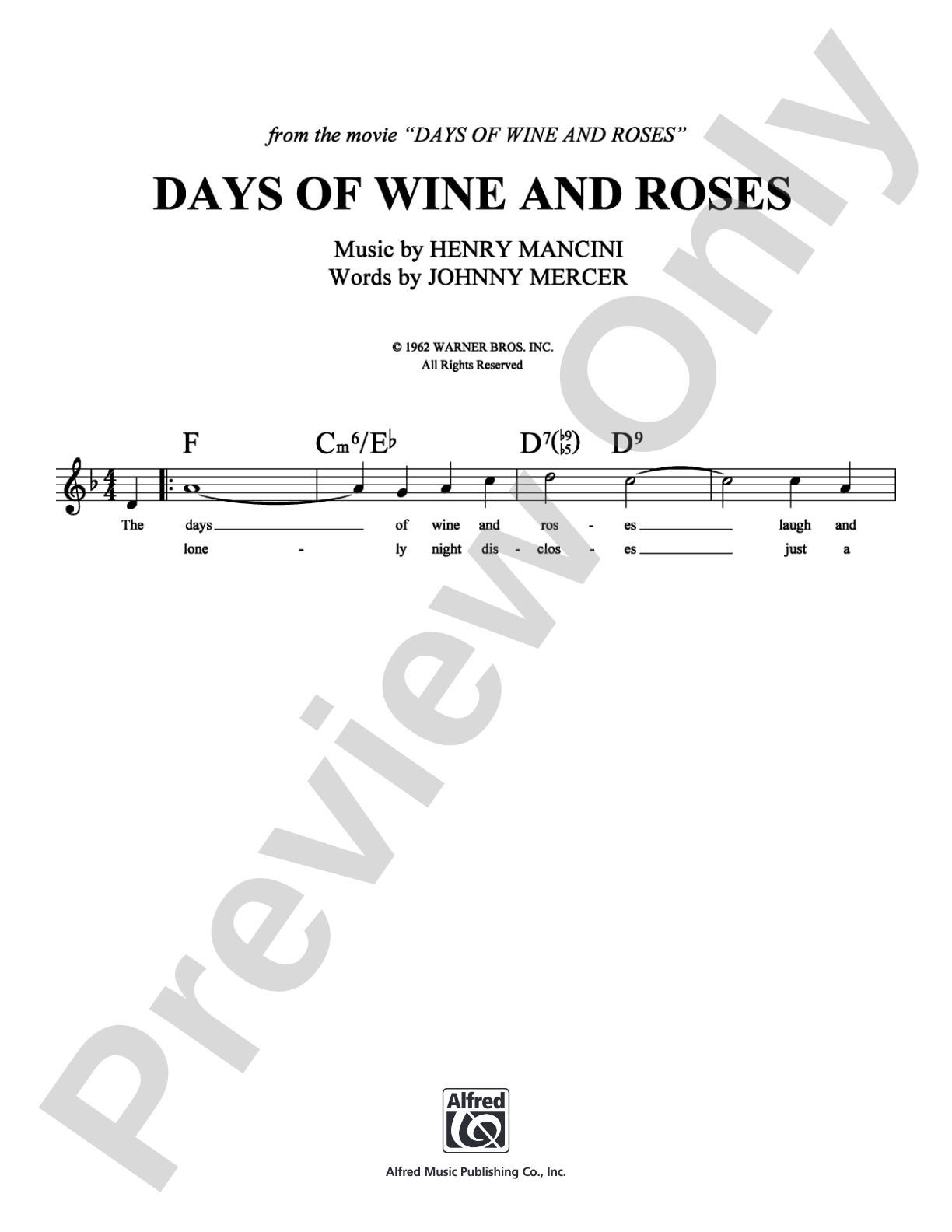 Days of Wine and Roses: Lead Sheet Digital Sheet Music