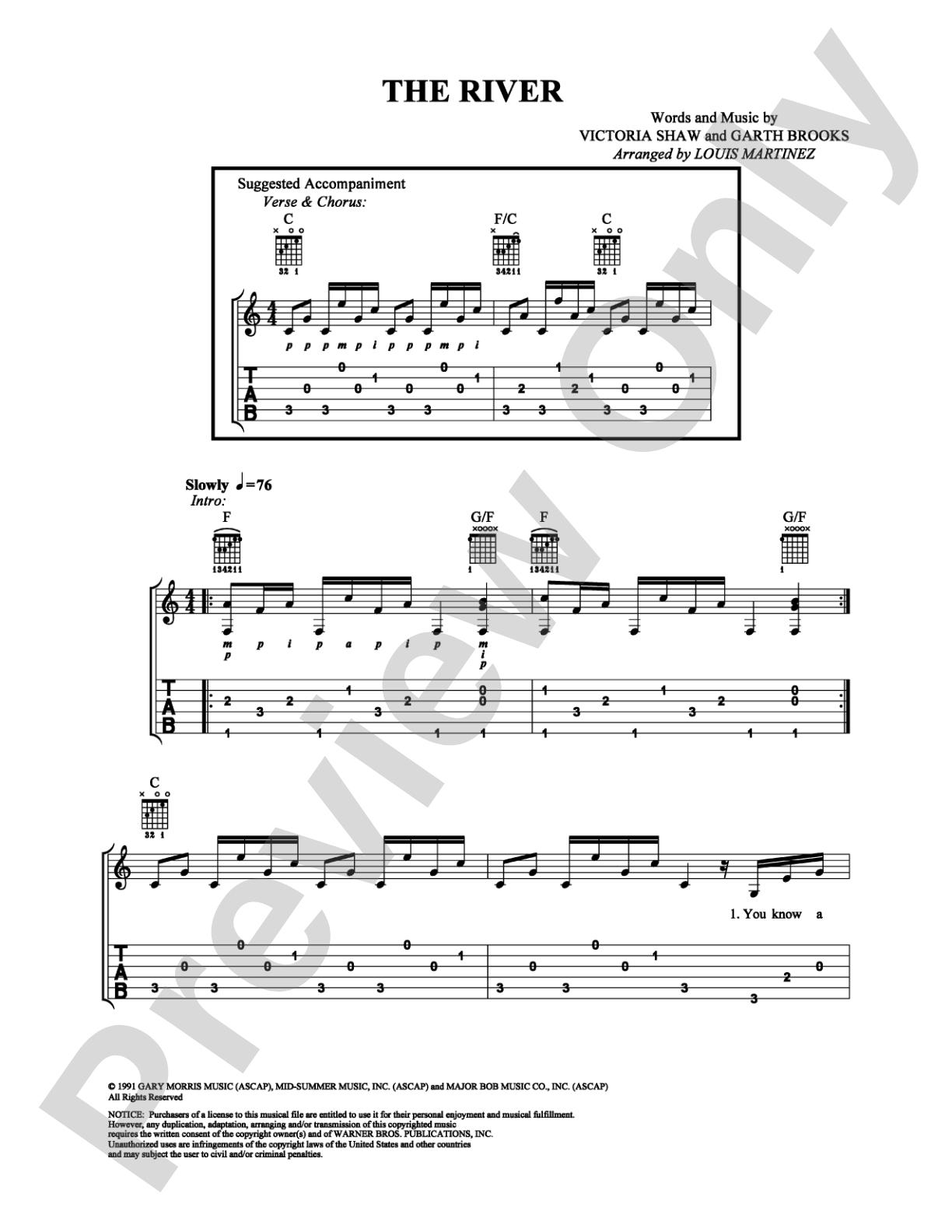 The River: Easy Guitar Digital Sheet Music