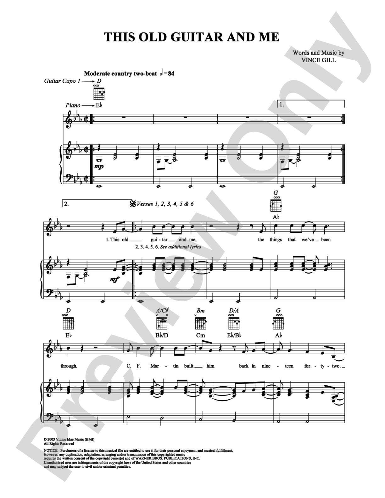 This Old Guitar and Me: Piano/Vocal/Chords Digital Sheet Music
