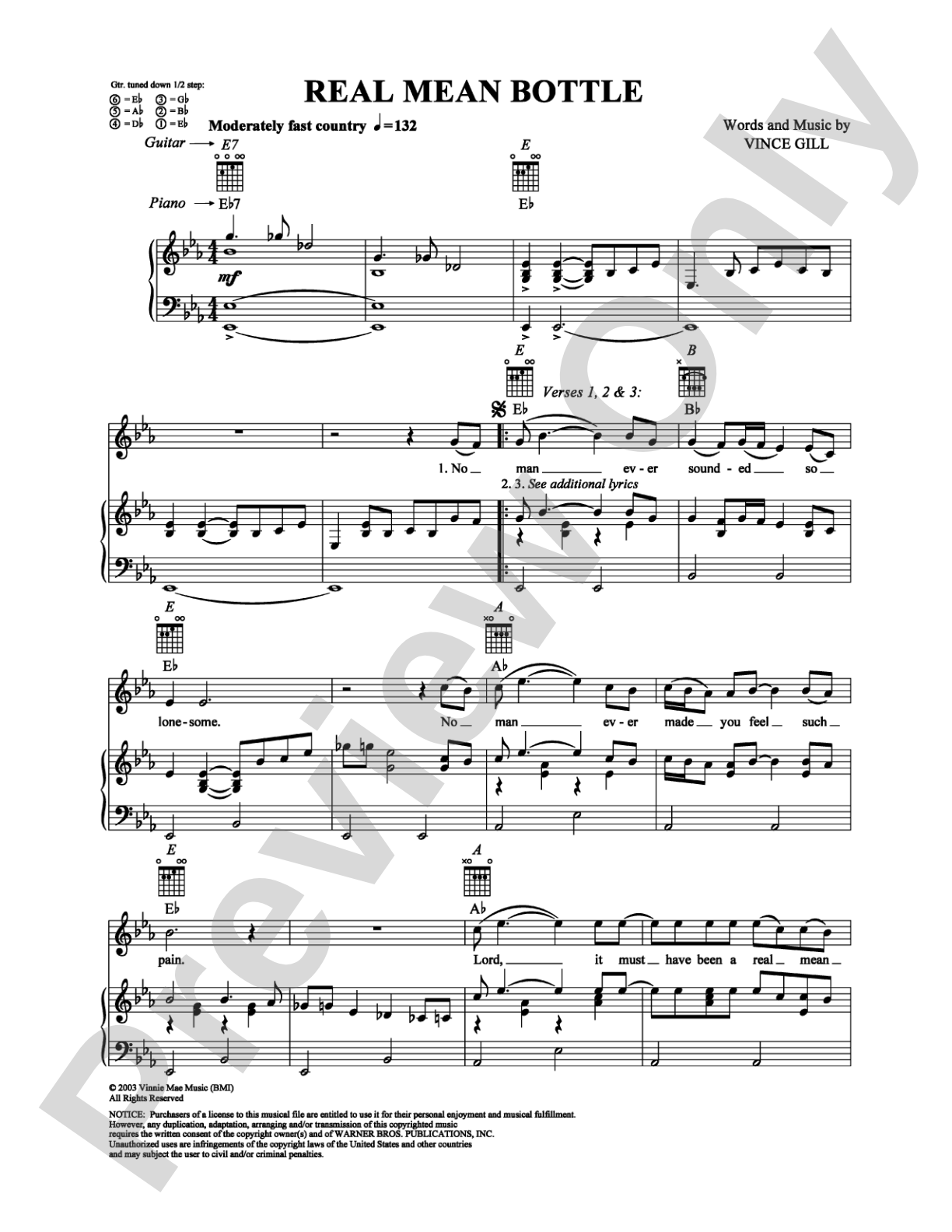 Real Mean Bottle: Piano/Vocal/Chords Digital Sheet Music