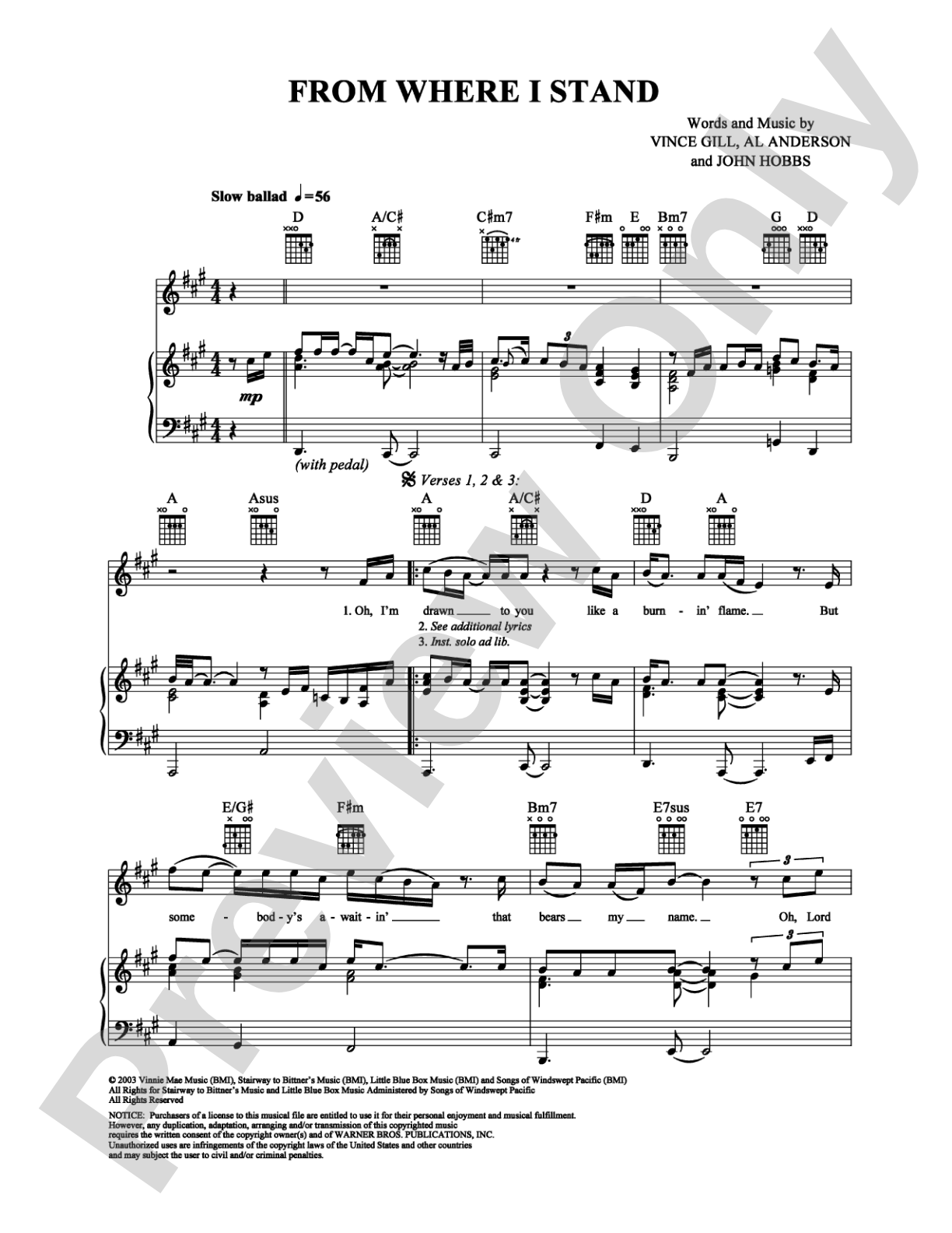 From Where I Stand: Piano/Vocal/Chords Digital Sheet Music