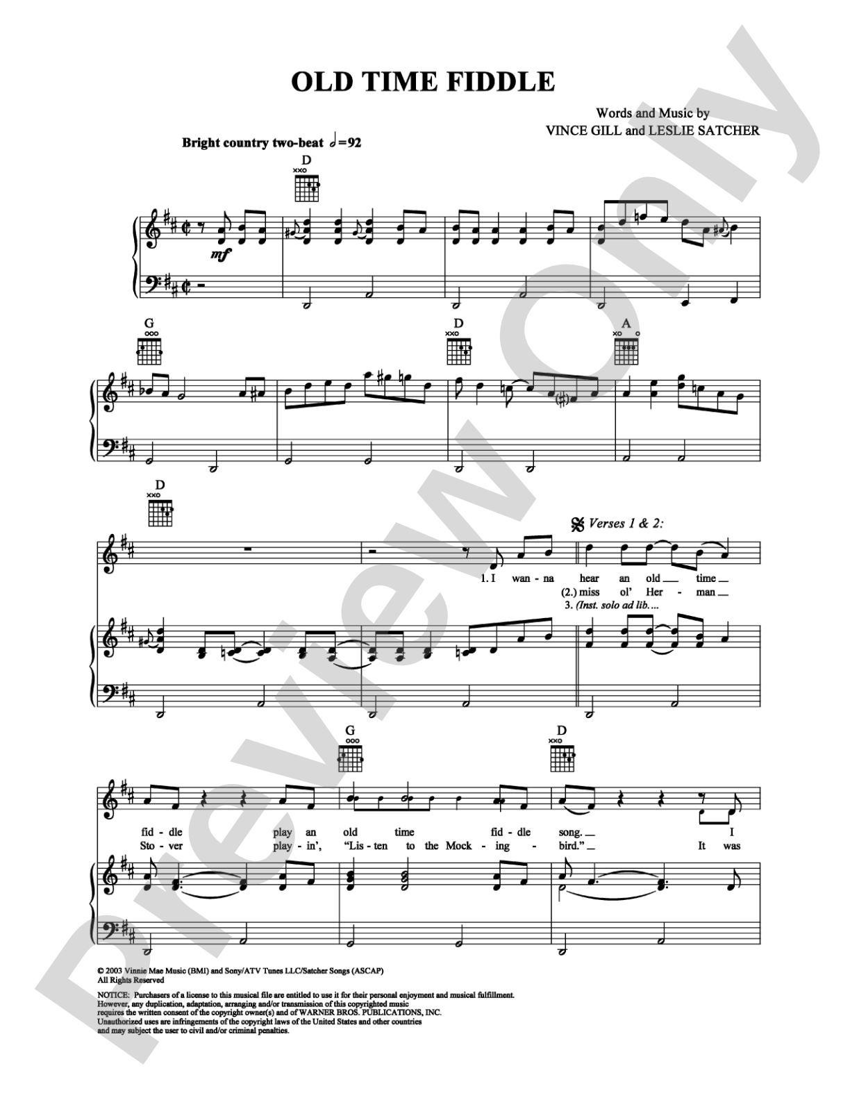 Old Time Fiddle: Piano/Vocal/Chords Digital Sheet Music