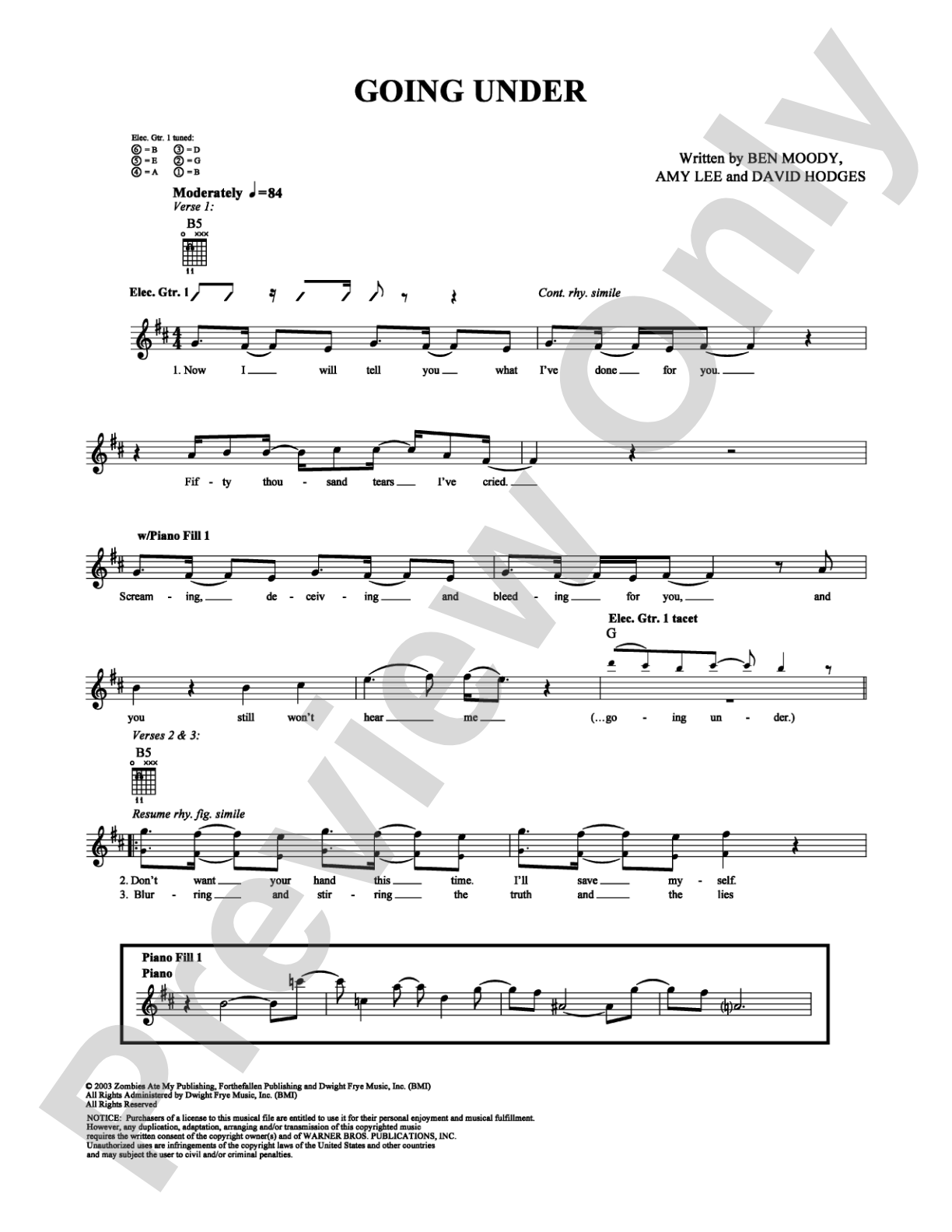 Going Under: Guitar TAB Digital Sheet Music