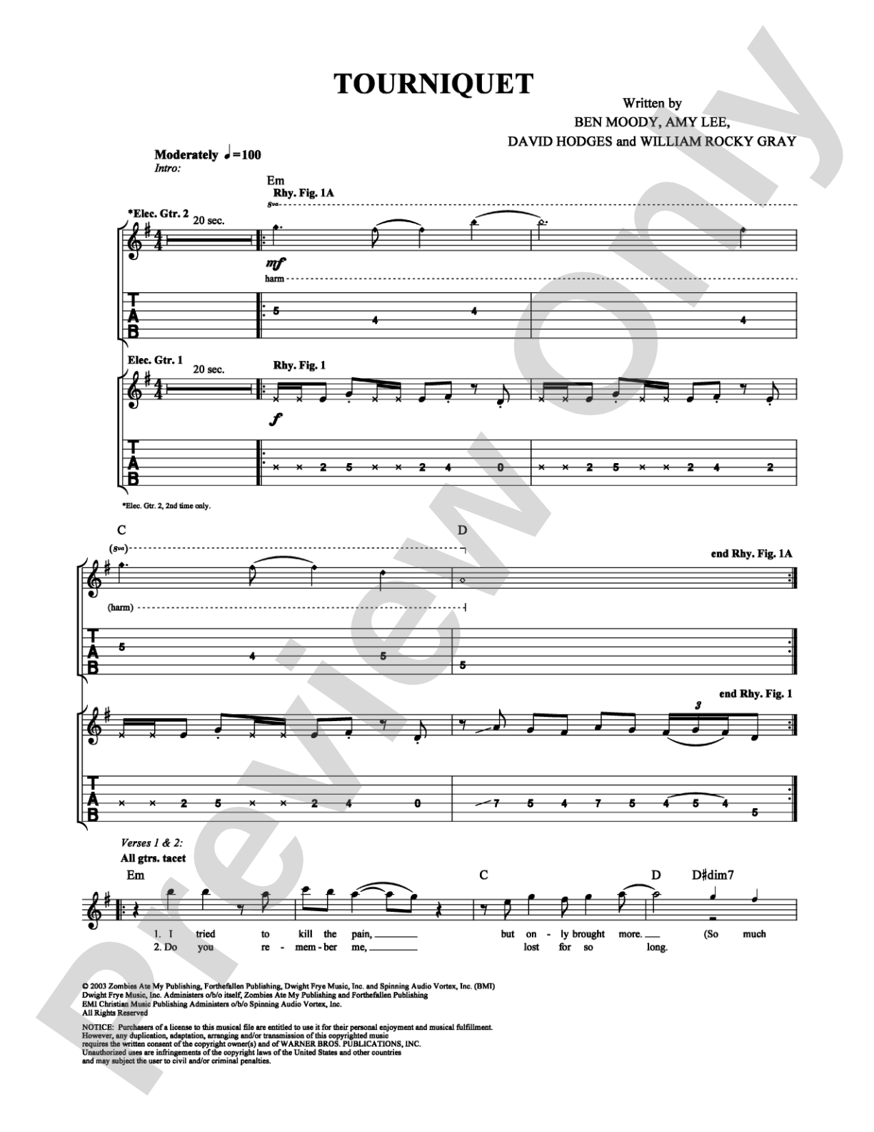 Tourniquet: Guitar TAB Digital Sheet Music