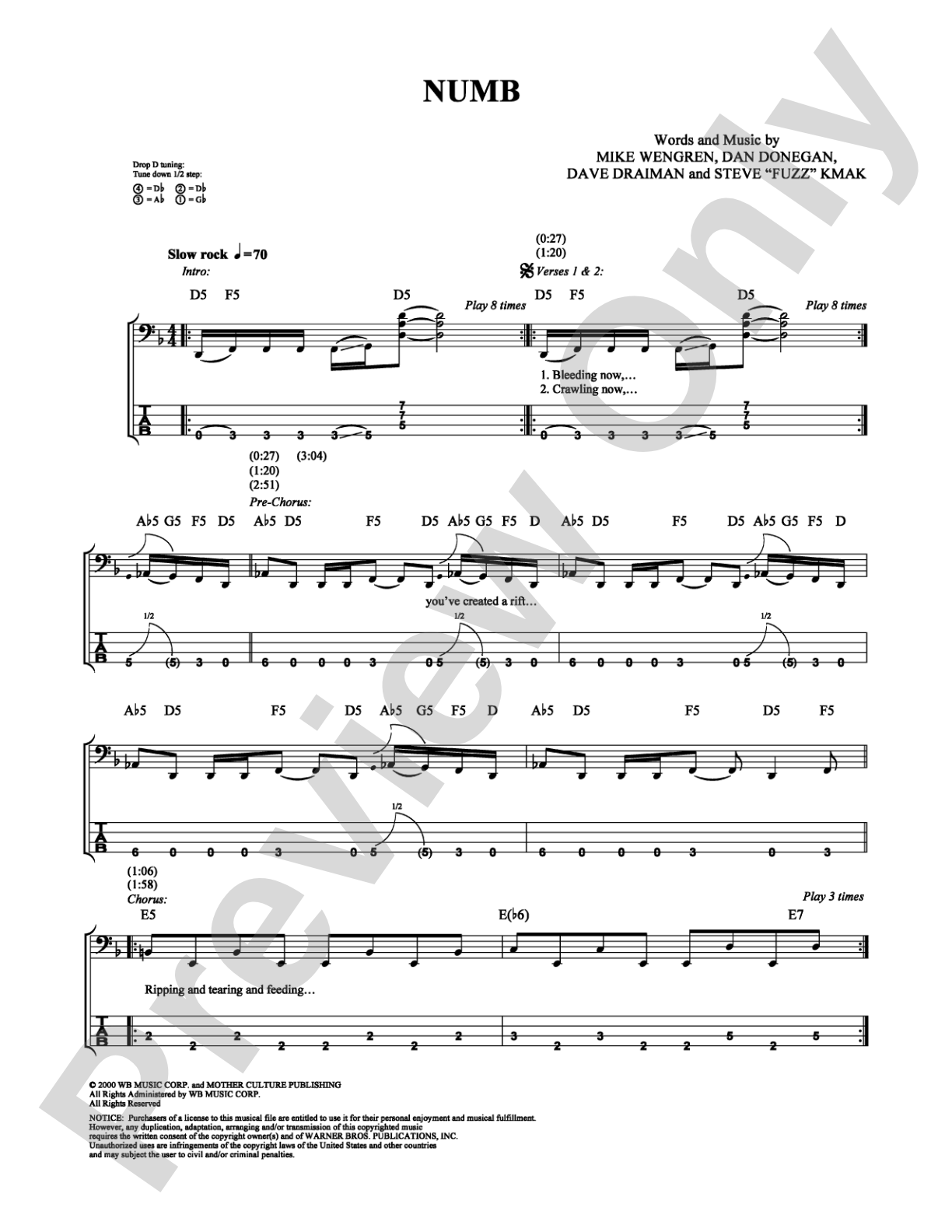 Numb: Bass TAB Digital Sheet Music
