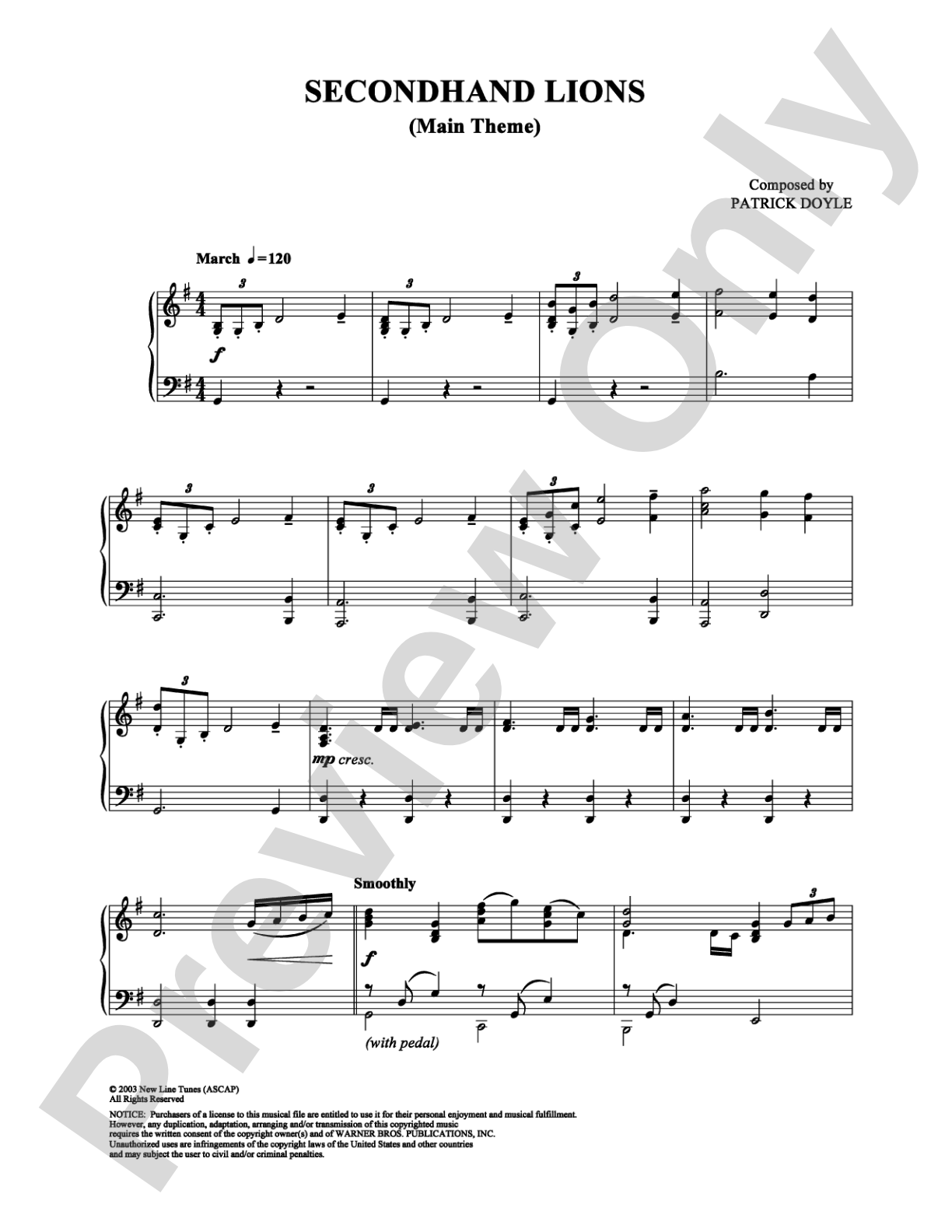 Secondhand Lions (Main Theme): Piano Digital Sheet Music