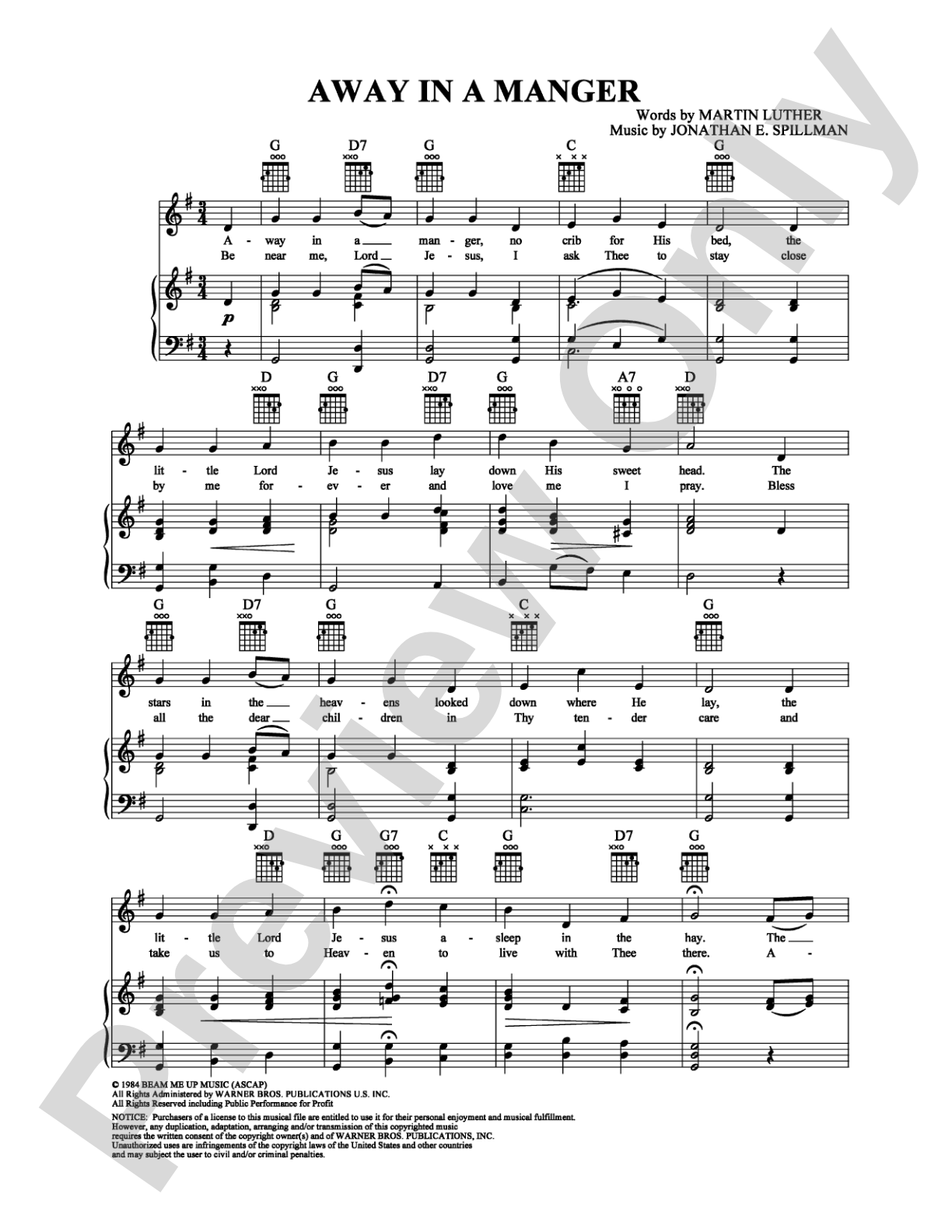 Away in a Manger: Piano/Vocal/Chords Digital Sheet Music