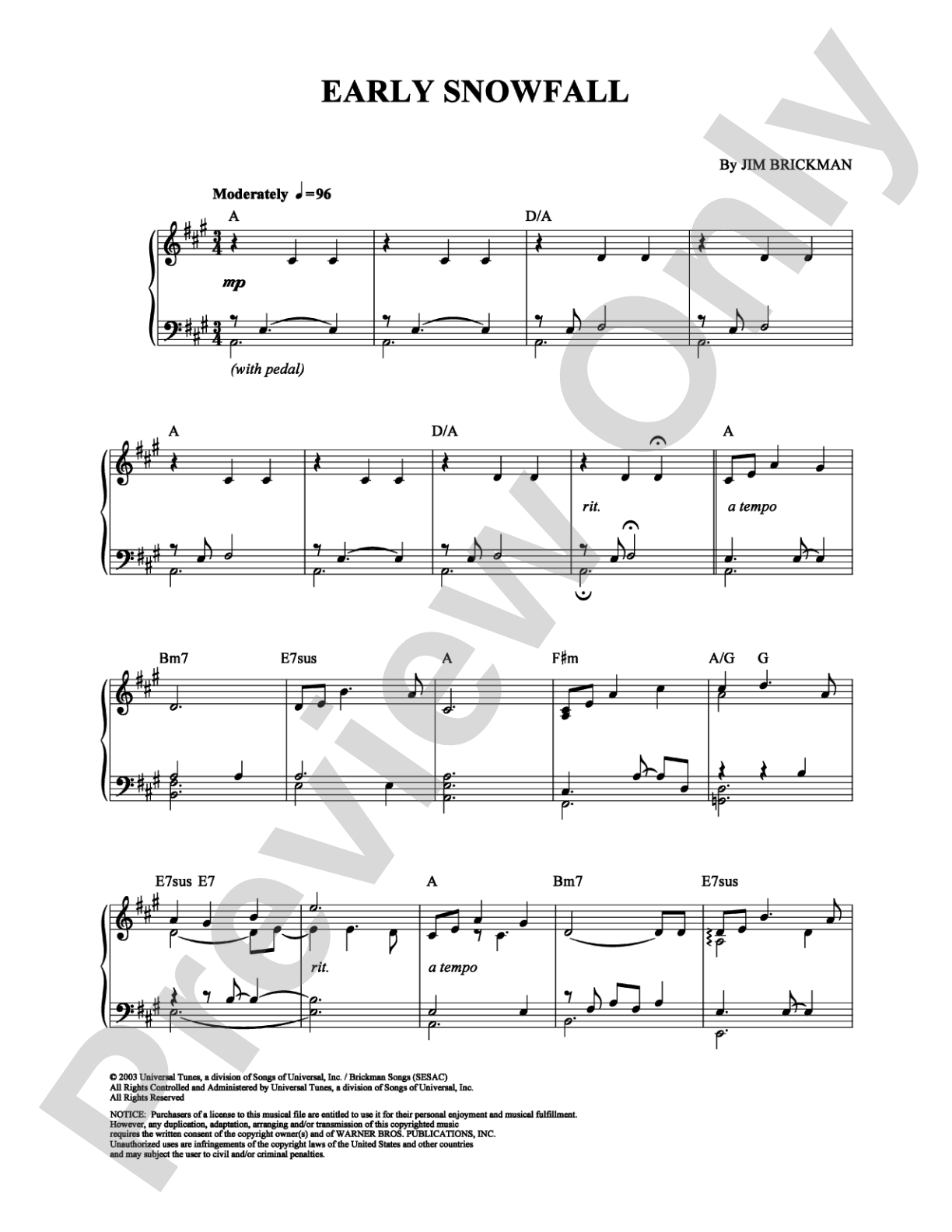 Early Snowfall: Piano Digital Sheet Music