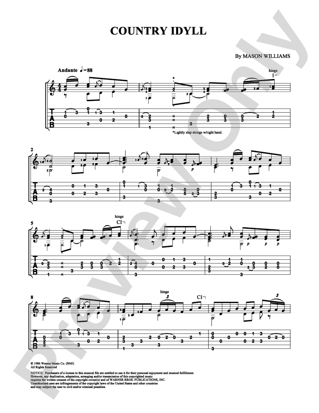 Country Idyll: Guitar TAB Digital Sheet Music