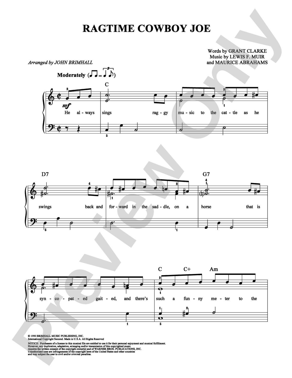 Ragtime Cowboy Joe: Easy Piano Digital Sheet Music