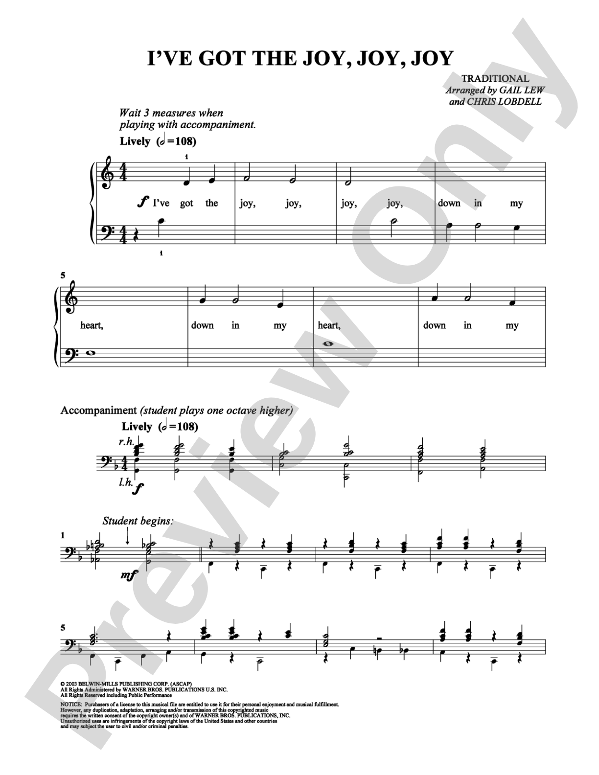 I've Got the Joy, Joy, Joy: Easy Piano Digital Sheet Music
