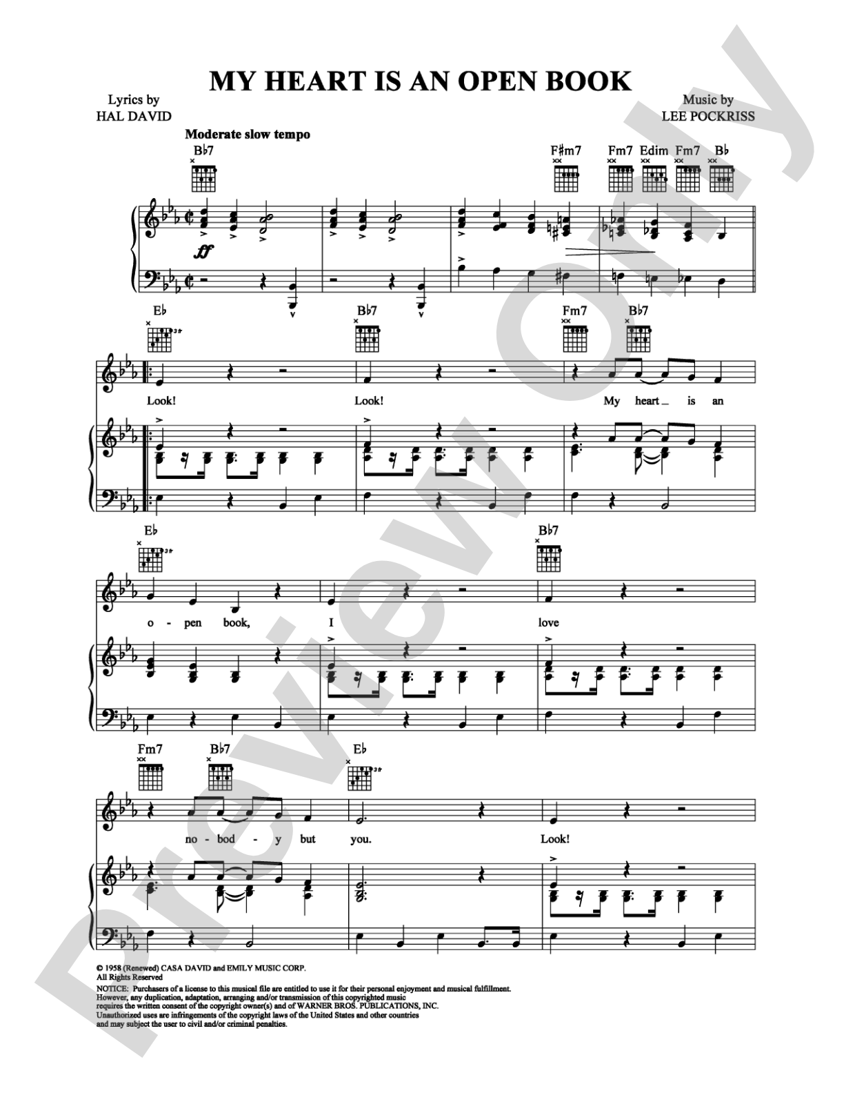 My Heart Is an Open Book: Piano/Vocal/Chords Digital Sheet Music