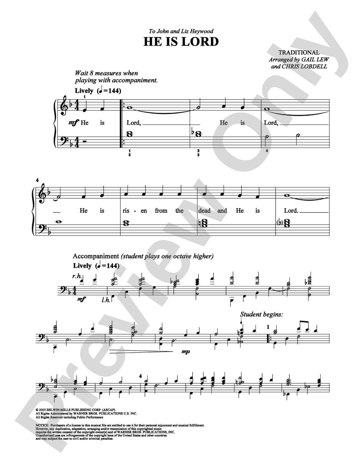 He Is Lord: Easy Piano Digital Sheet Music