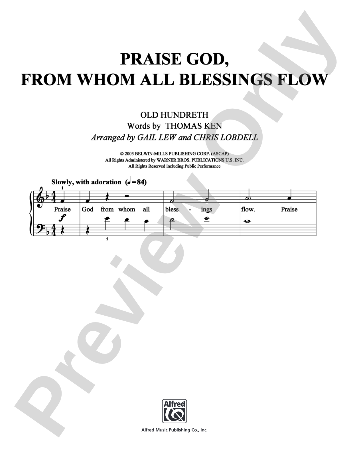 Praise God, from Whom All Blessings Flow: Easy Piano Digital Sheet Music