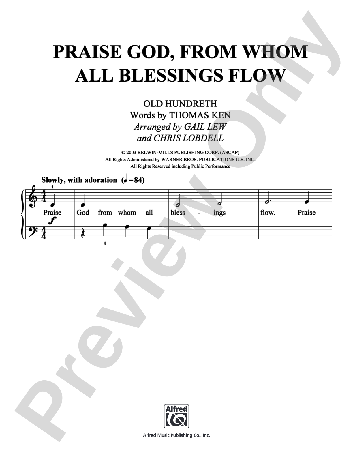 Praise God, from Whom All Blessings Flow: Easy Piano Digital Sheet Music