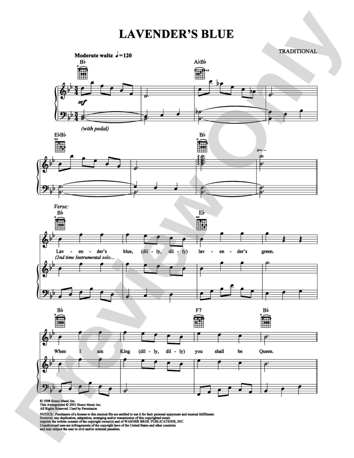 Lavender's Blue: Piano/Vocal/Chords Digital Sheet Music