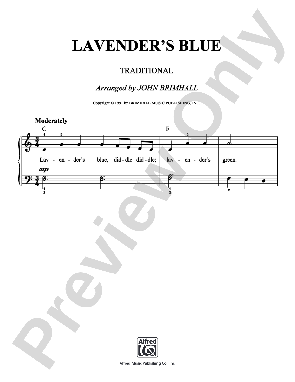 Lavender's Blue: Easy Piano Digital Sheet Music