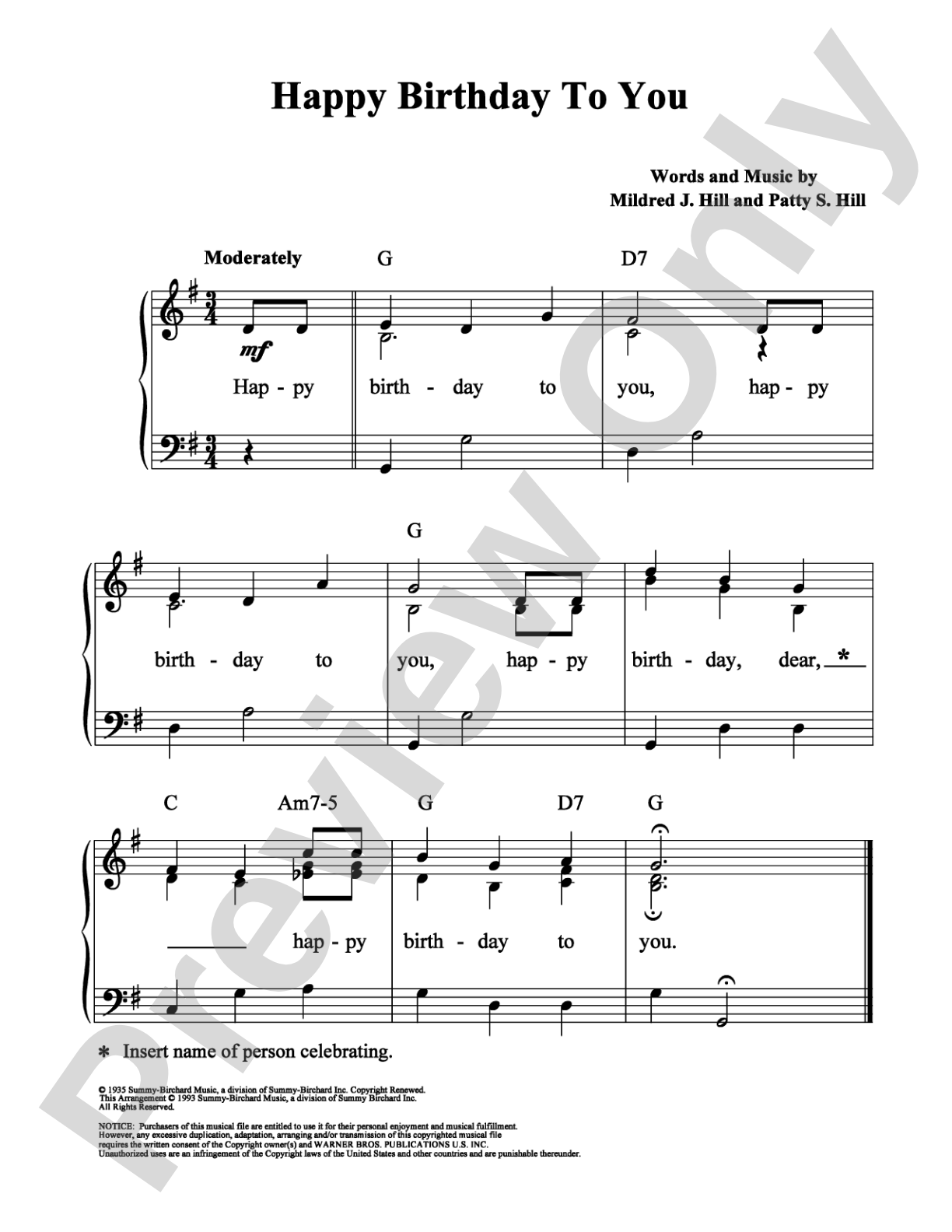 Happy Birthday To You: Easy Piano Digital Sheet Music