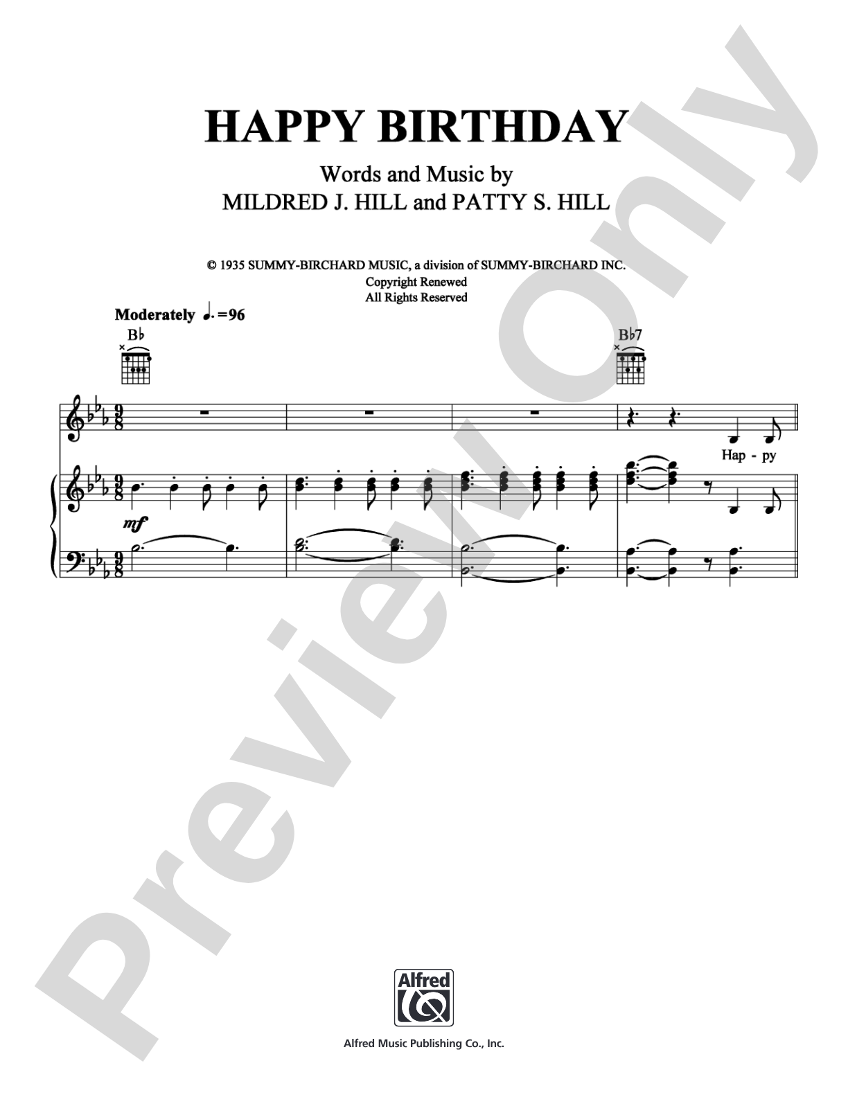Happy Birthday To You: Piano/Vocal/Chords Digital Sheet Music