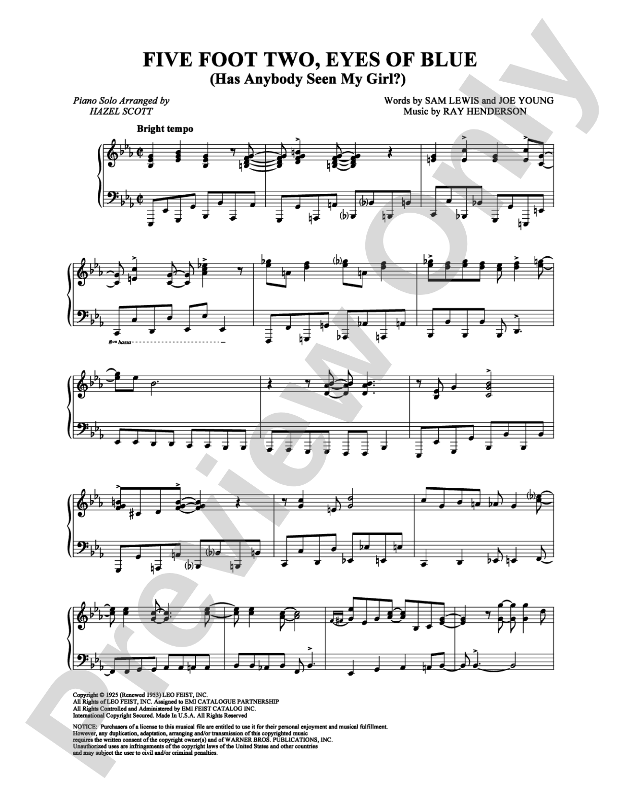 Five Foot Two, Eyes of Blue (Has Anybody Seen My Girl?): Piano Digital Sheet Music