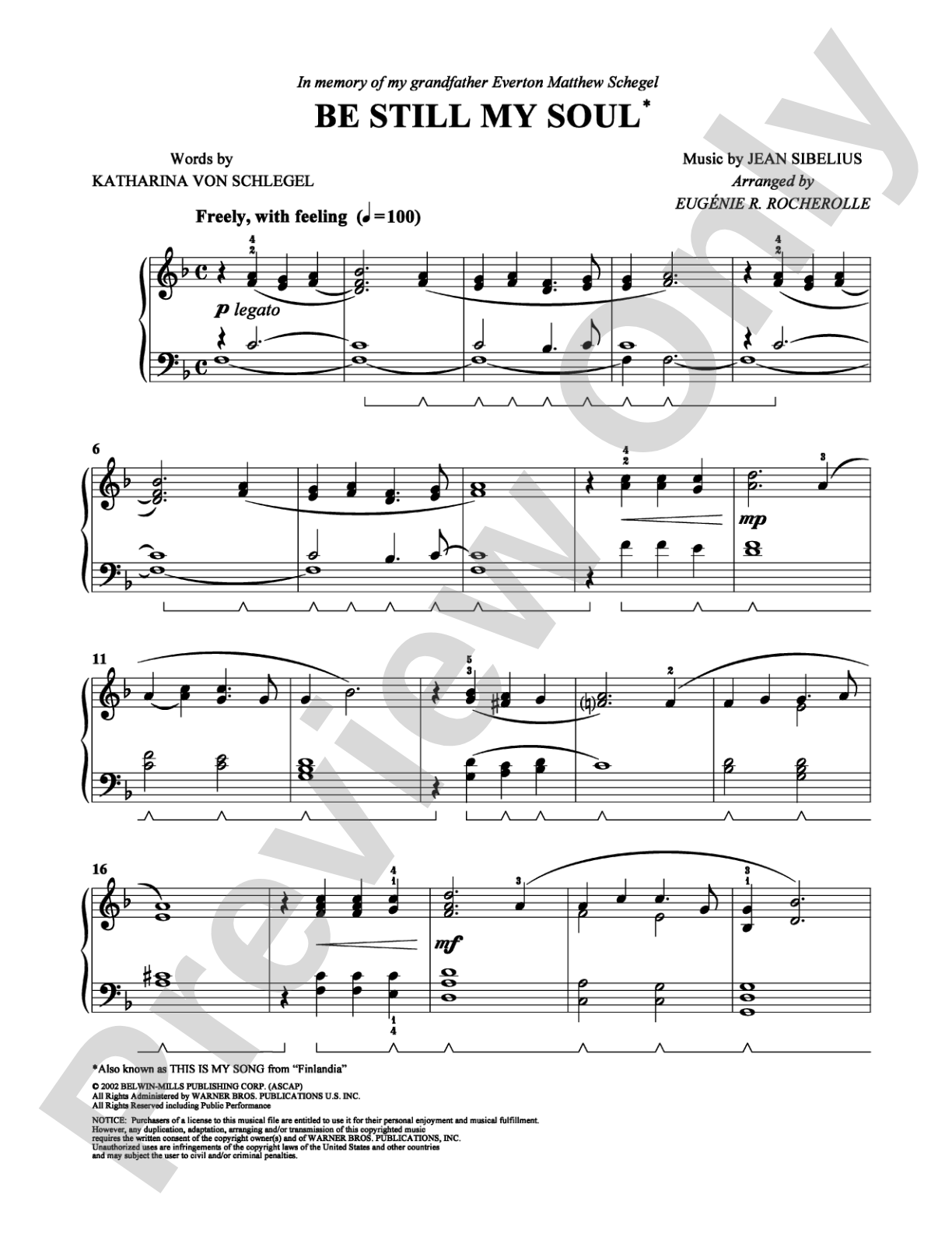 Be Still My Soul: Easy Piano Digital Sheet Music