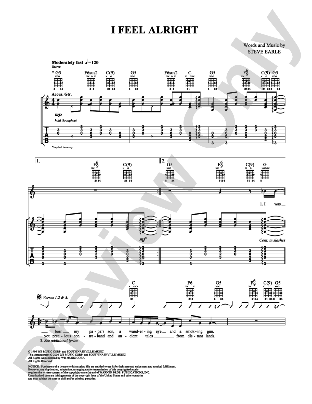 I Feel Alright: Guitar TAB Digital Sheet Music