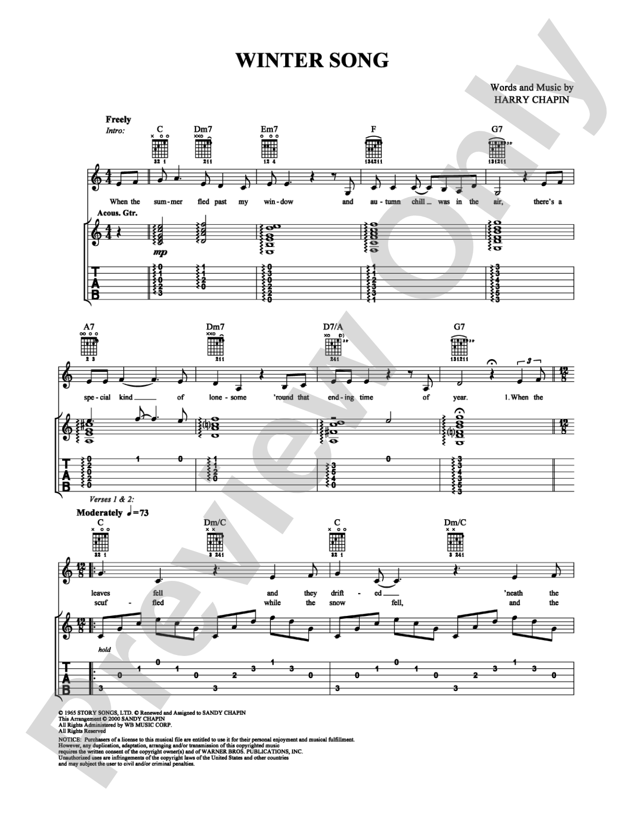 Winter Song: Guitar TAB Digital Sheet Music